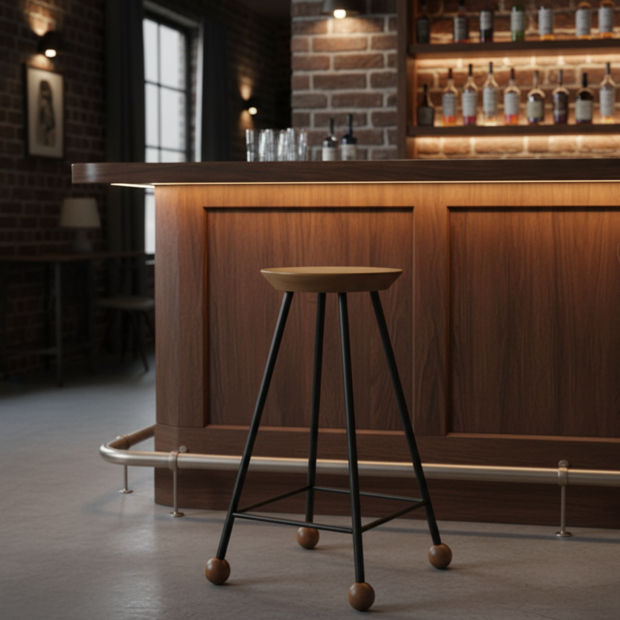 Bar Taburesi Ahşap Siyah Metal Ayaklı - 65cm