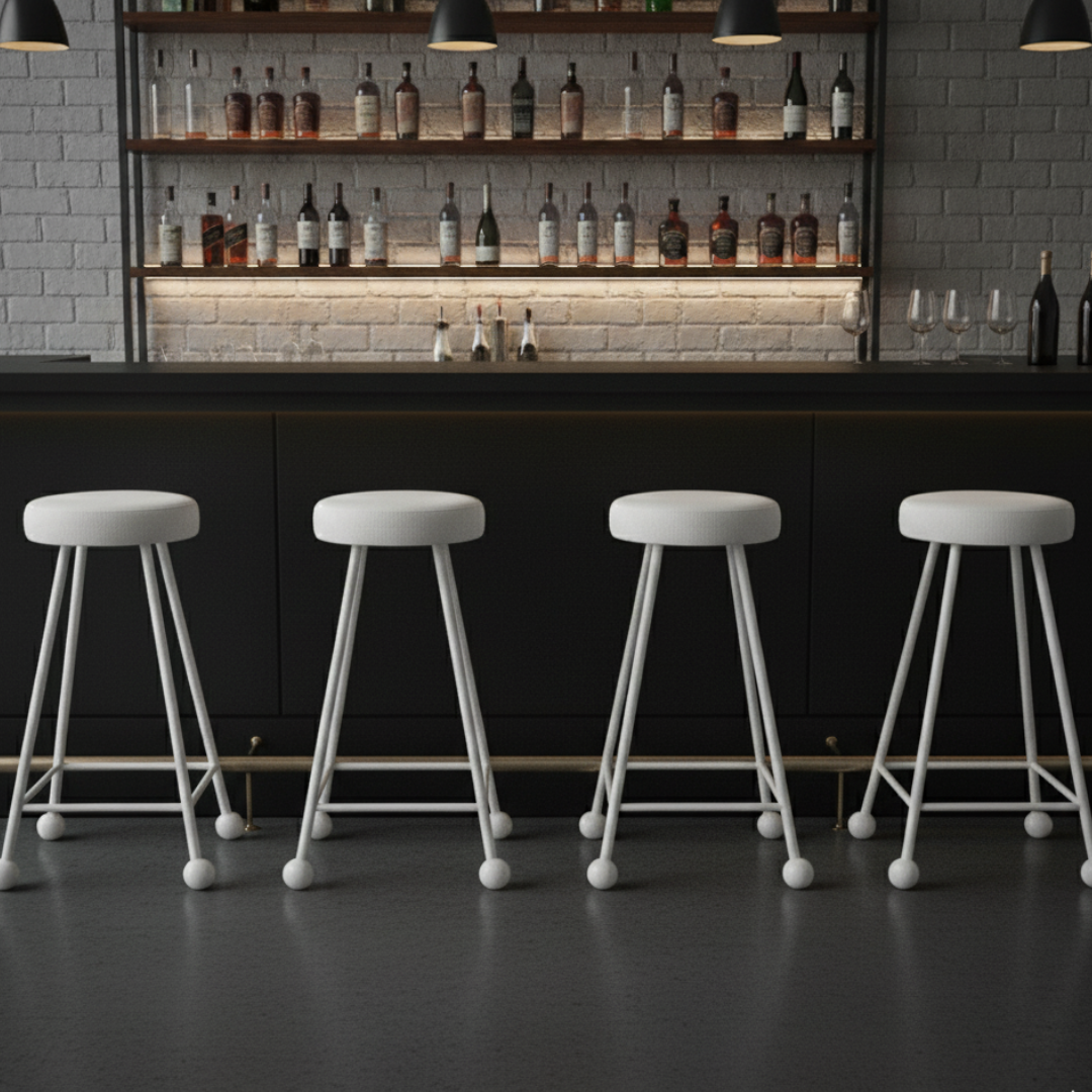 Bar Taburesi Deri Döşemeli Bembeyaz Metal Ayaklı – 65cm