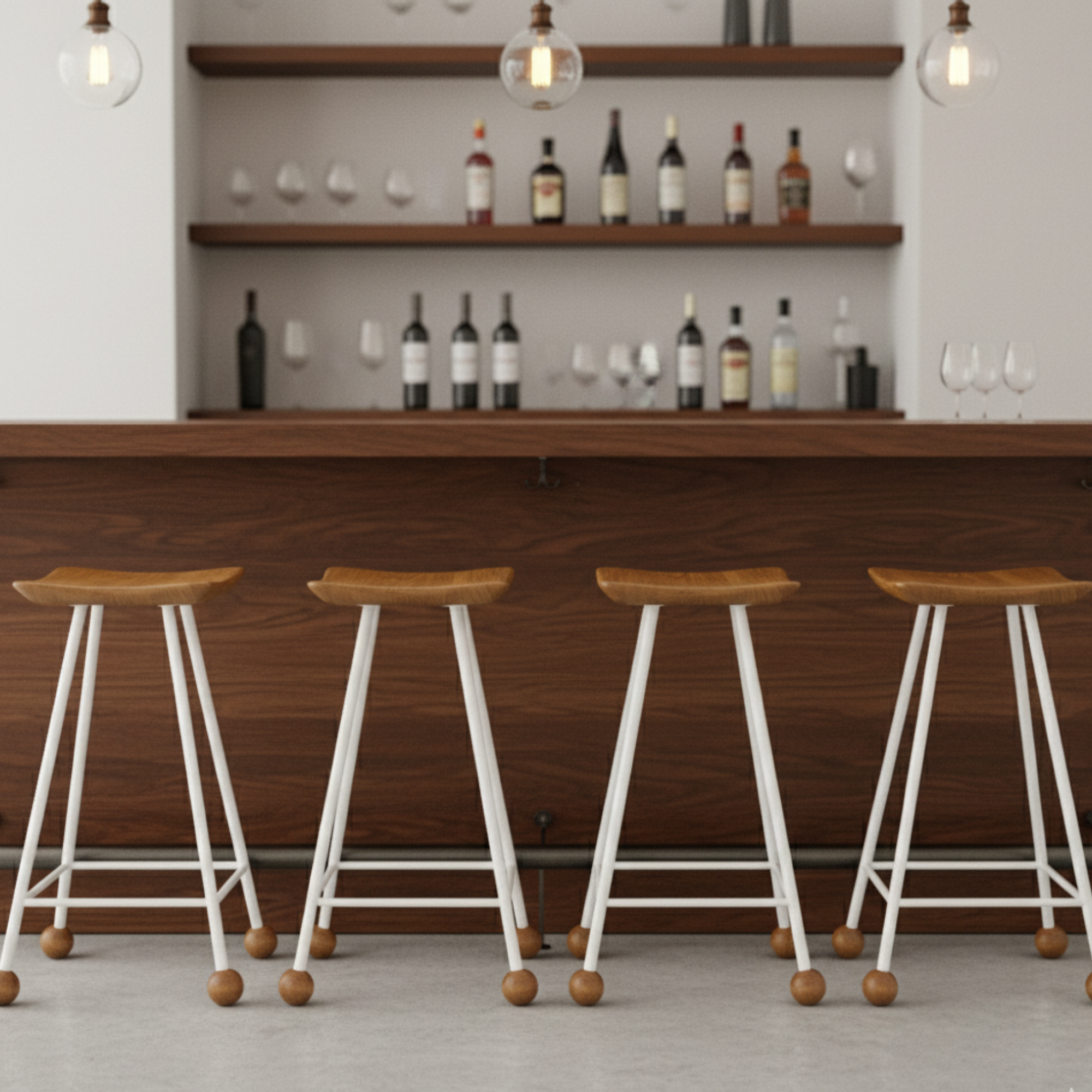 Bar Taburesi Ahşap Beyaz Metal Ayaklı – 65cm