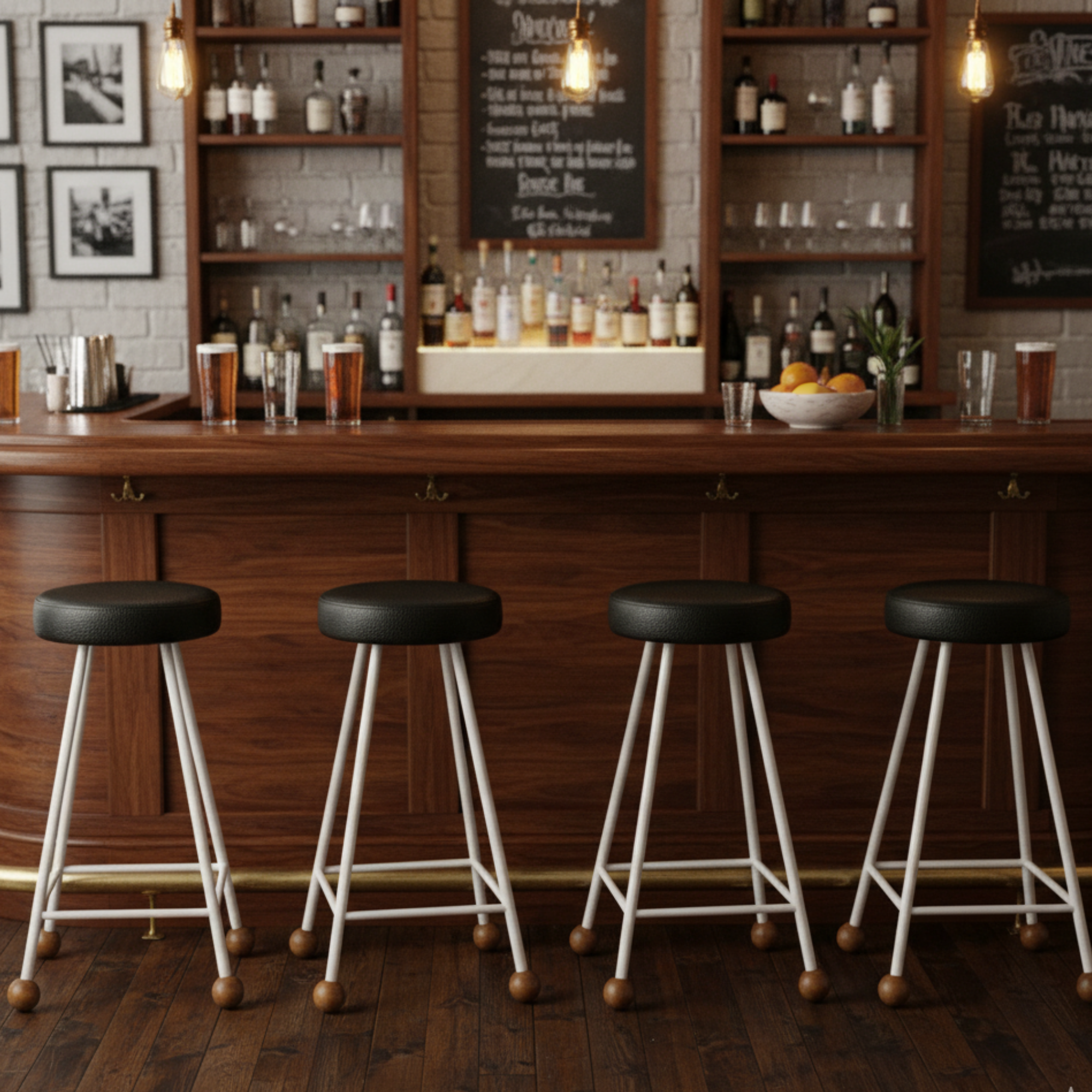 Bar Taburesi Deri Döşemeli Beyaz Metal Ayaklı – 65cm