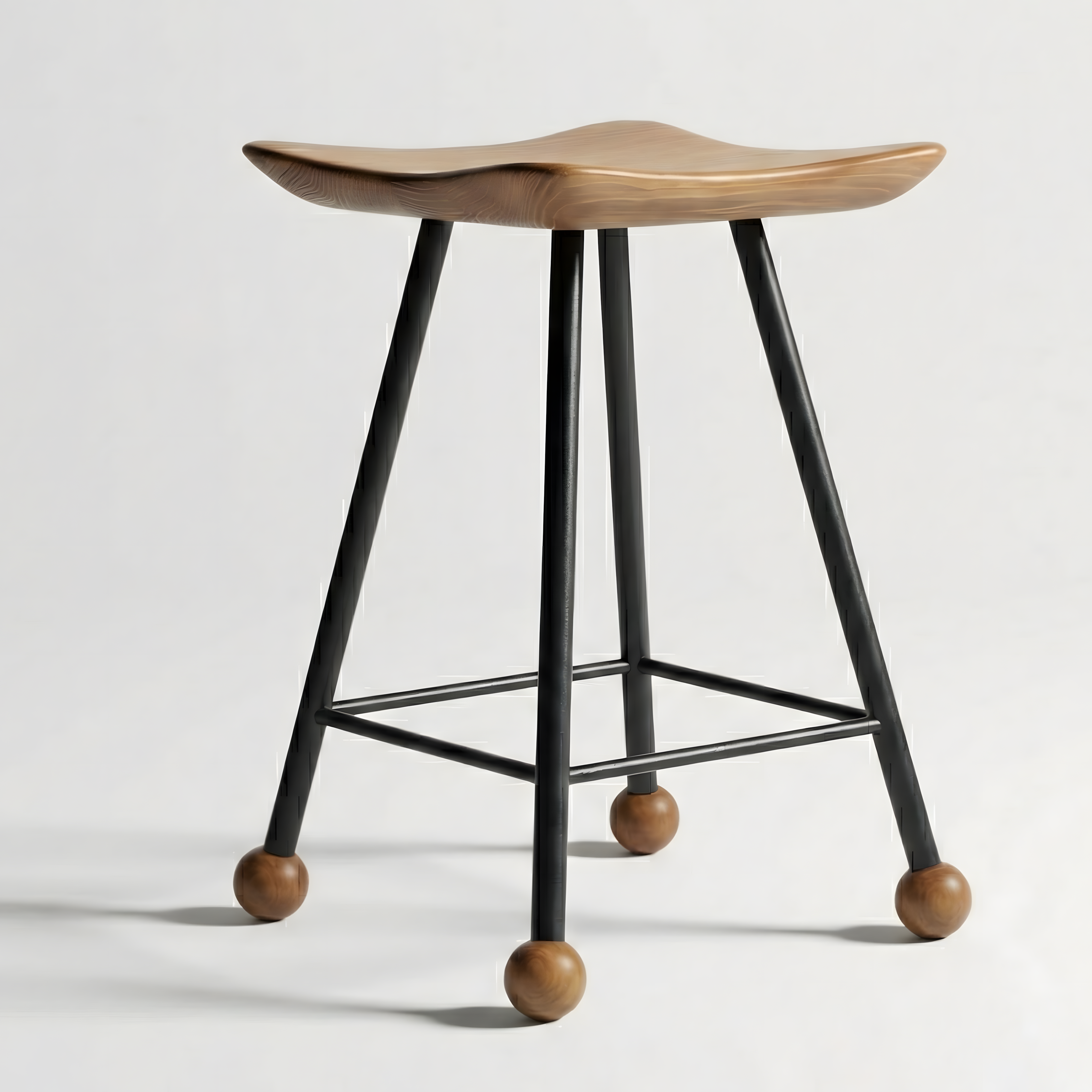 Tabure Ahşap Siyah Metal Ayaklı – 47cm