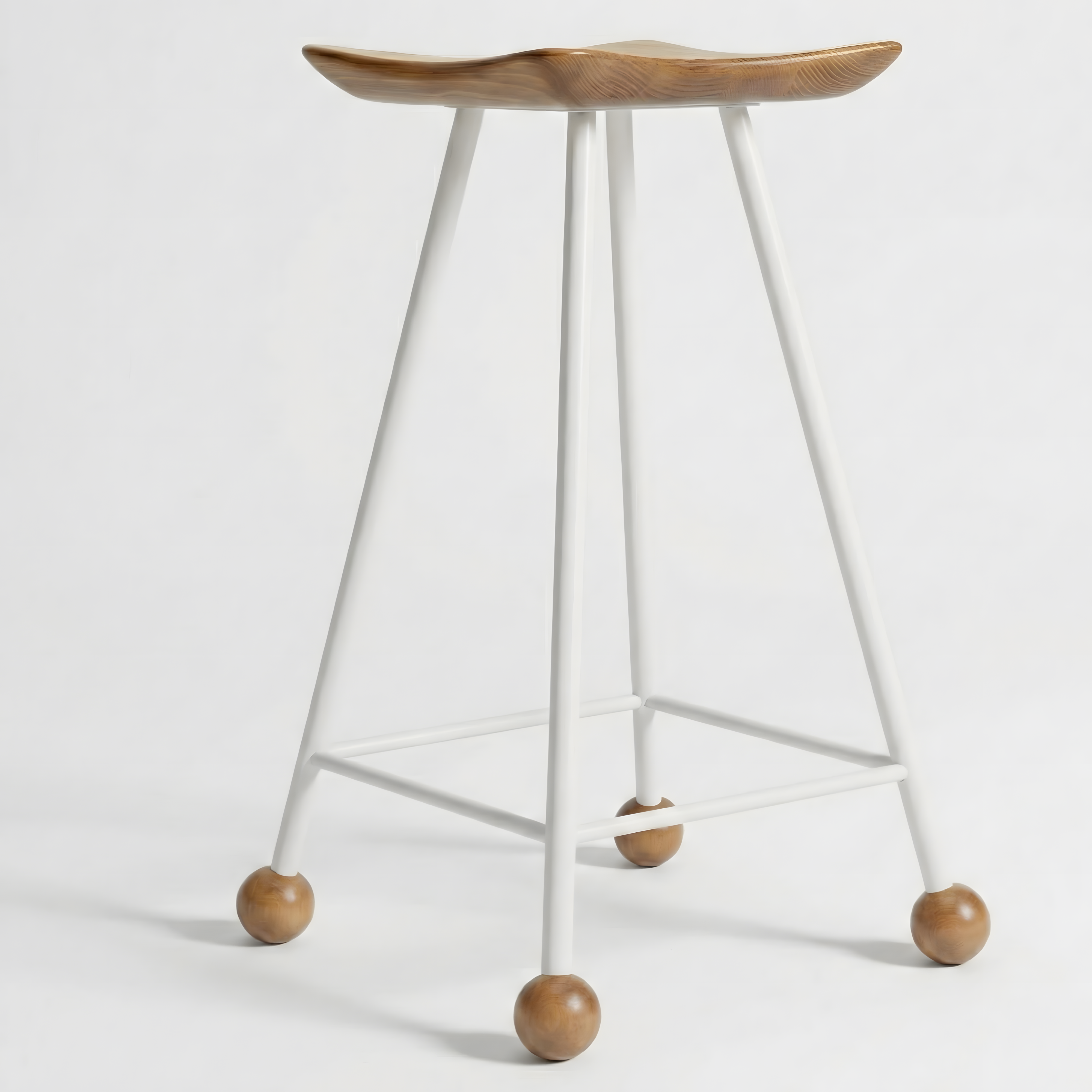 Bar Taburesi Ahşap Beyaz Metal Ayaklı – 65cm