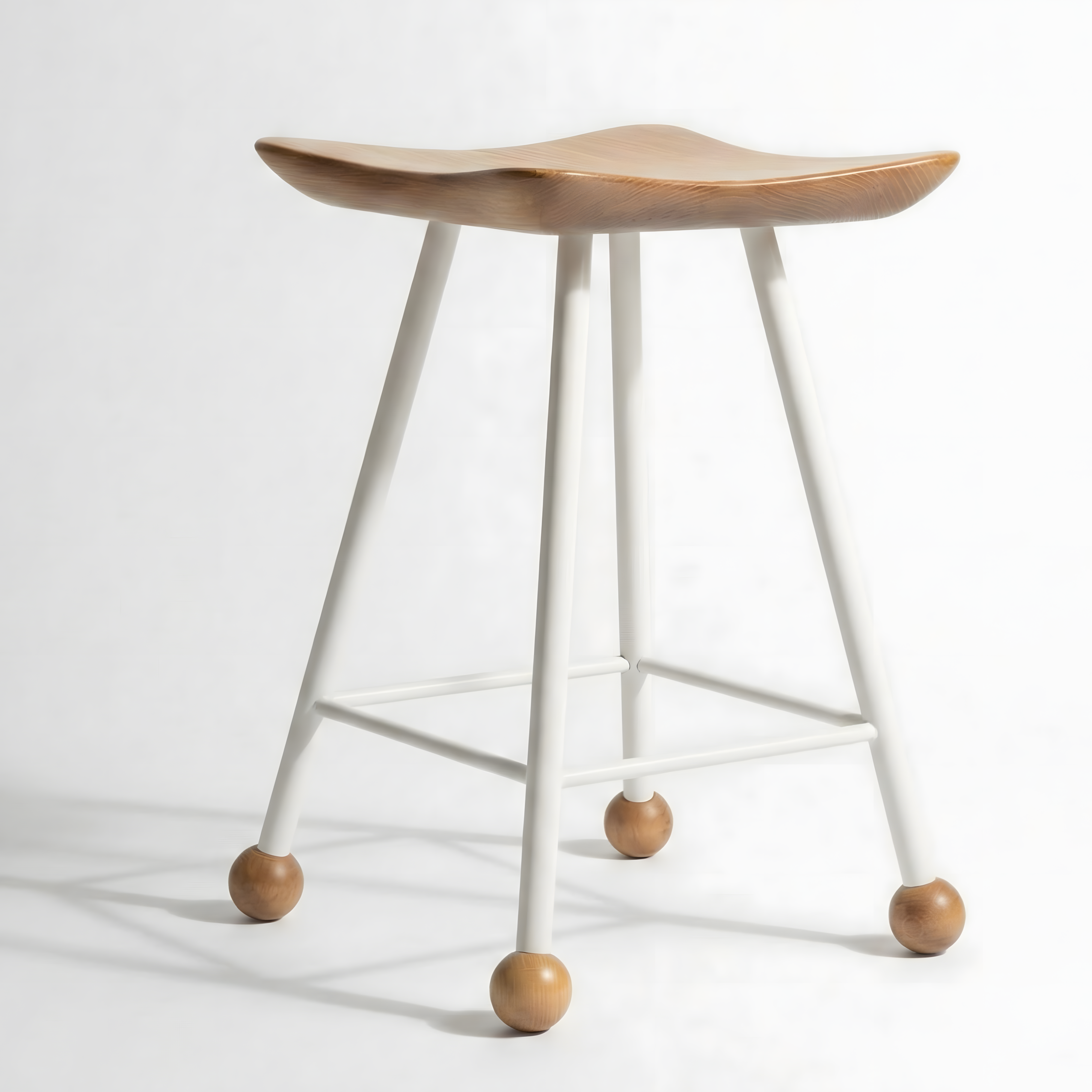 Tabure Ahşap Beyaz Metal Ayaklı – 47cm