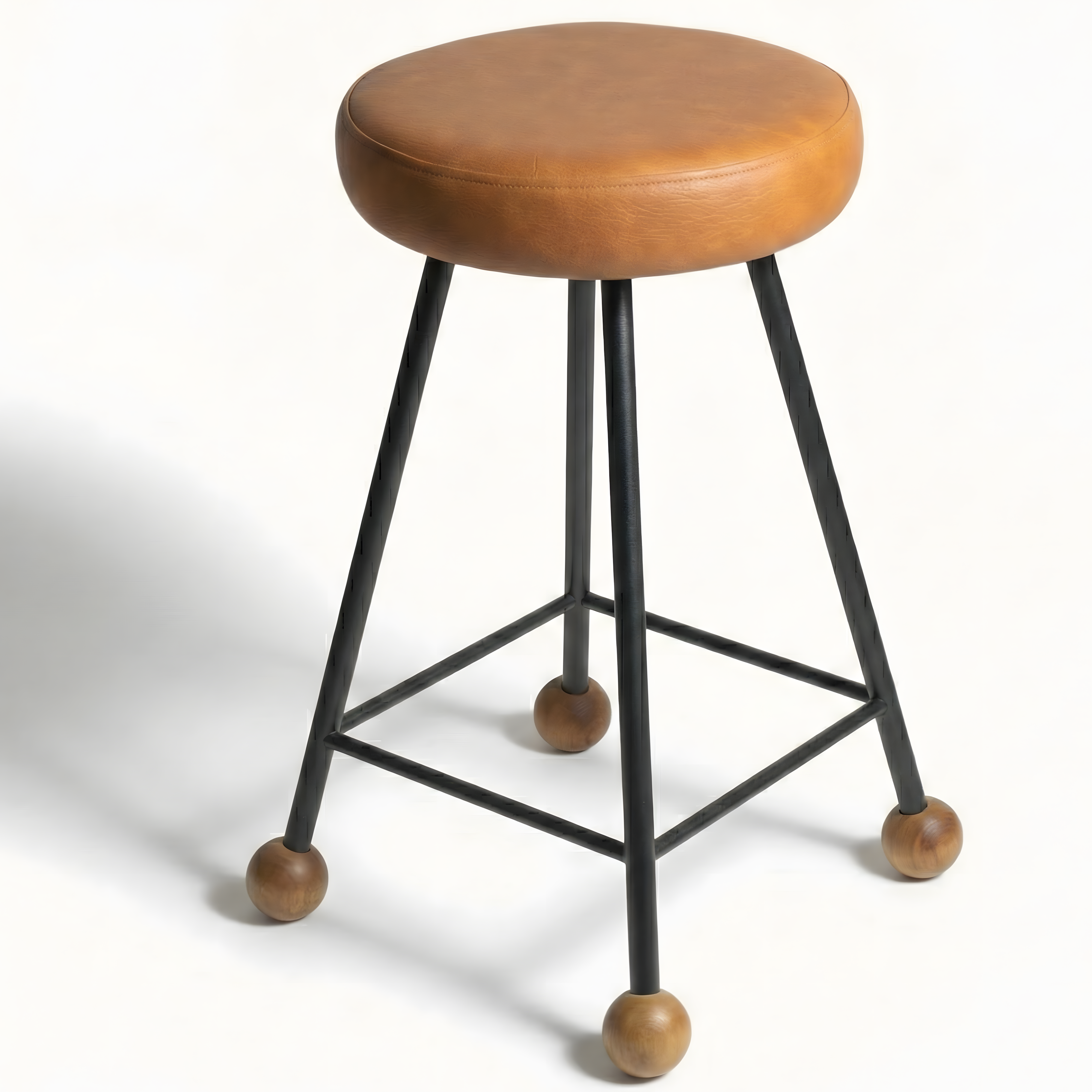Tabure Deri Döşemeli Kahverengi Metal Ayaklı – 55cm