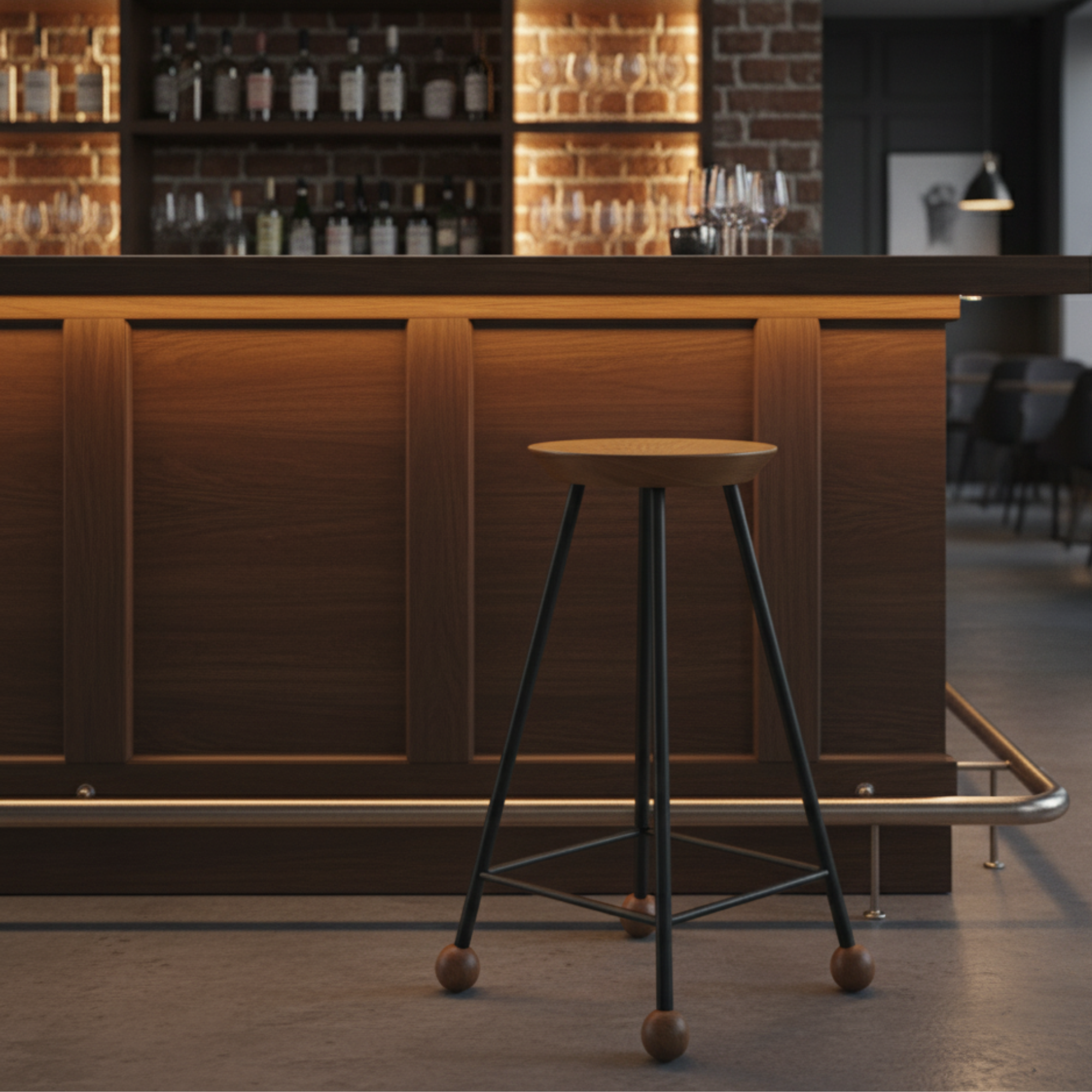 Bar Taburesi Ahşap Siyah Metal Ayaklı - 65cm