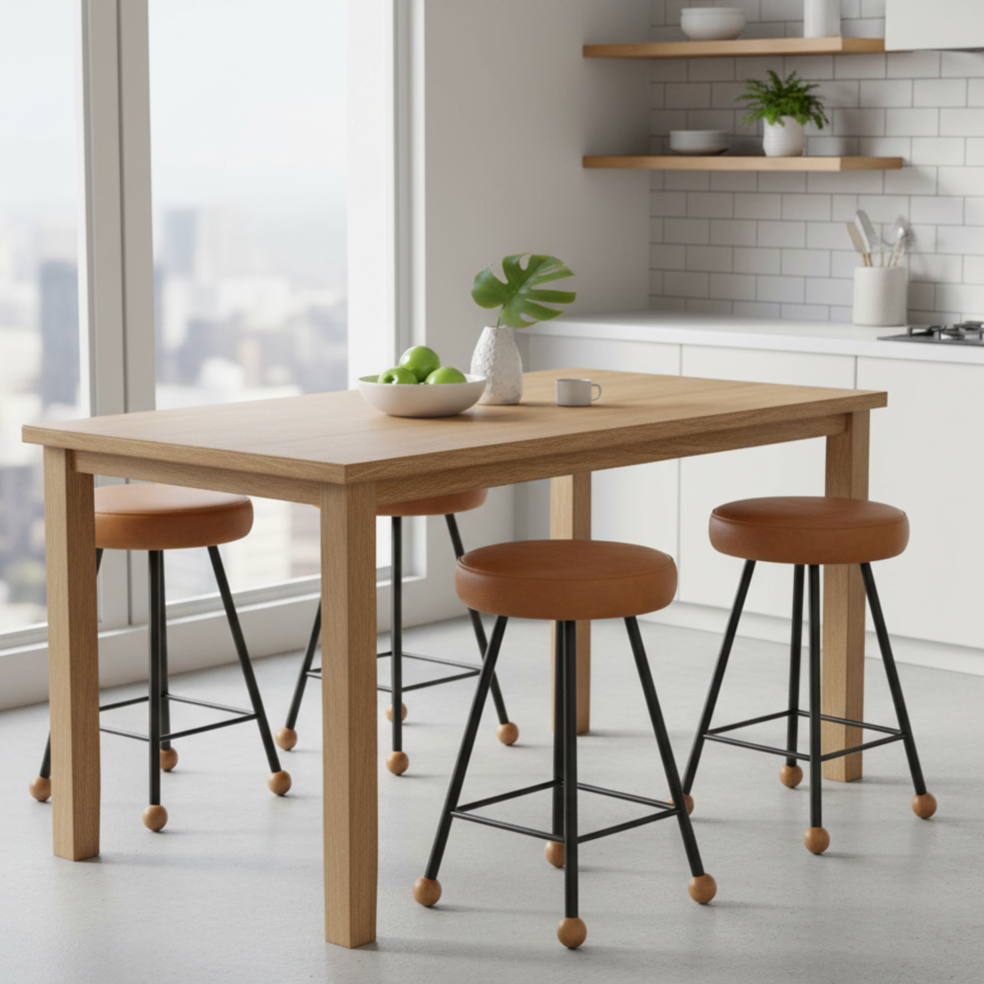 Tabure Deri Döşemeli Kahverengi Metal Ayaklı – 47cm