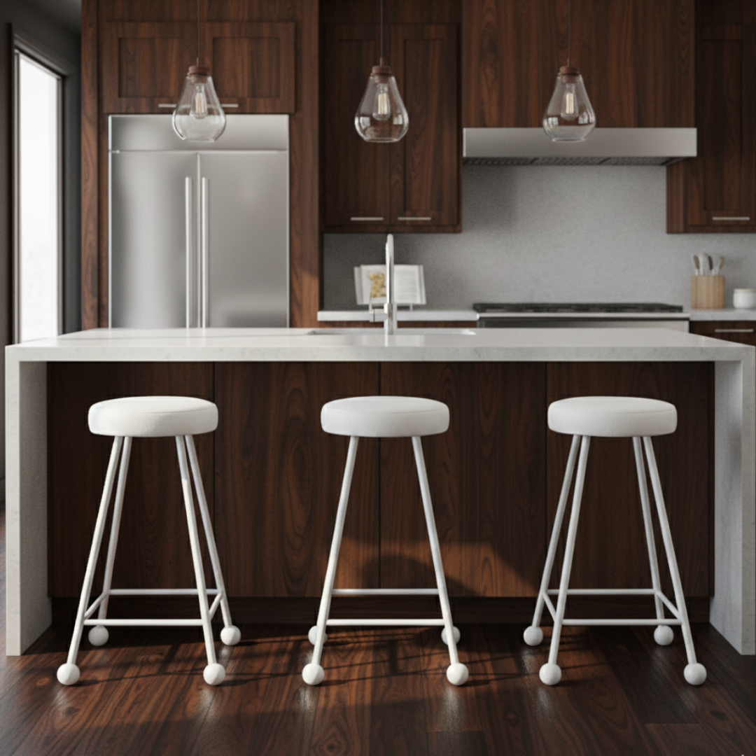 Bar Taburesi Deri Döşemeli Bembeyaz Metal Ayaklı – 65cm