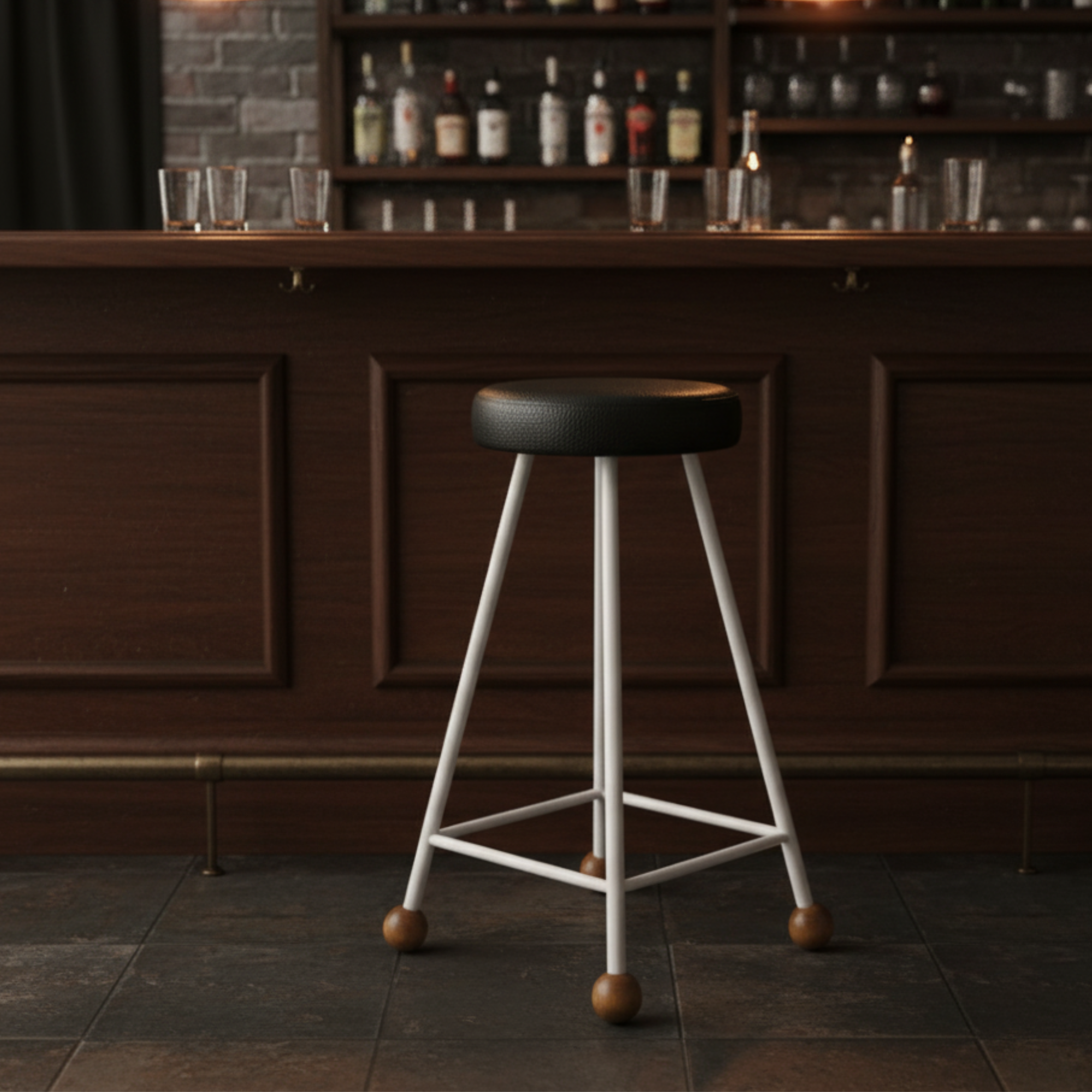 Bar Taburesi Deri Döşemeli Beyaz Metal Ayaklı – 65cm