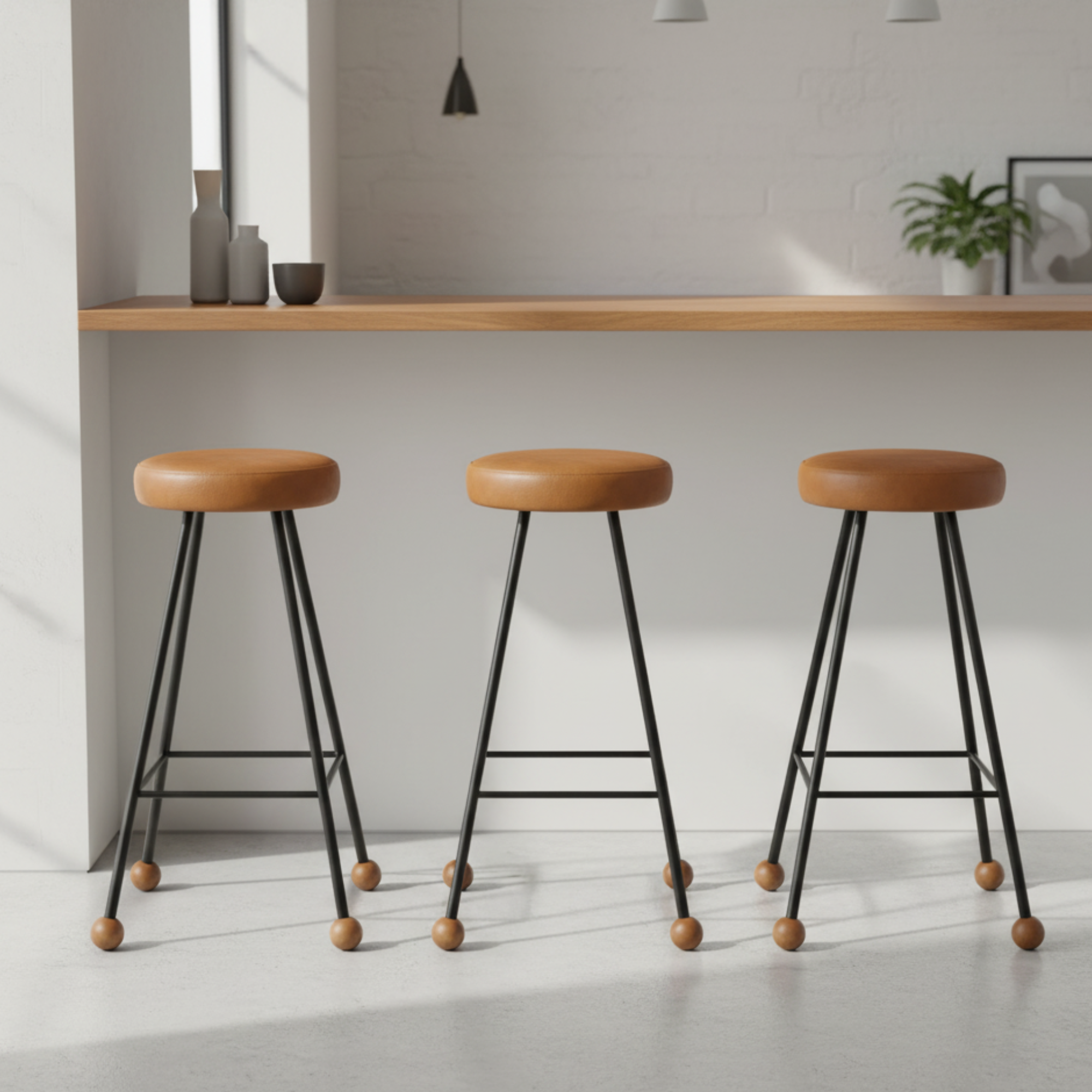 Bar Taburesi Deri Döşemeli Kahverengi Metal Ayaklı – 75cm