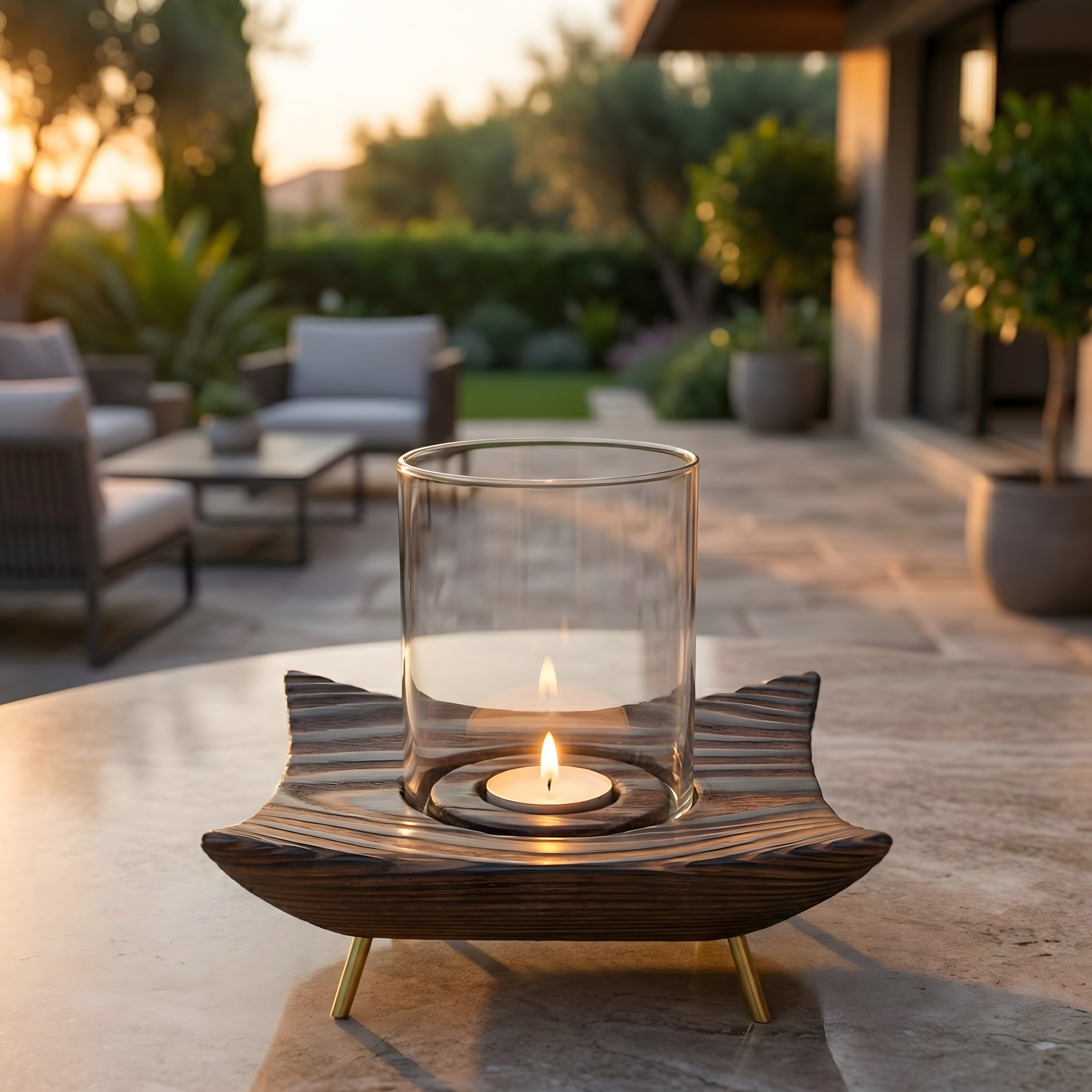 Ceviz Rengi Tealight Dış Mekan Mumluk