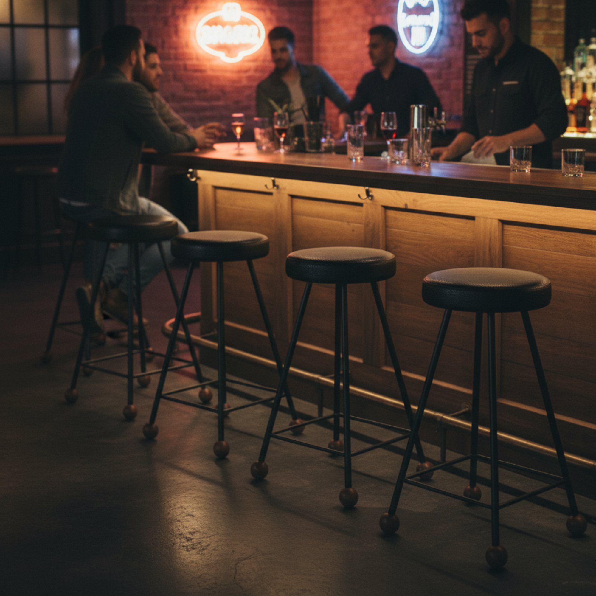 Bar Taburesi Deri Döşemeli Siyah Metal Ayaklı – 65cm