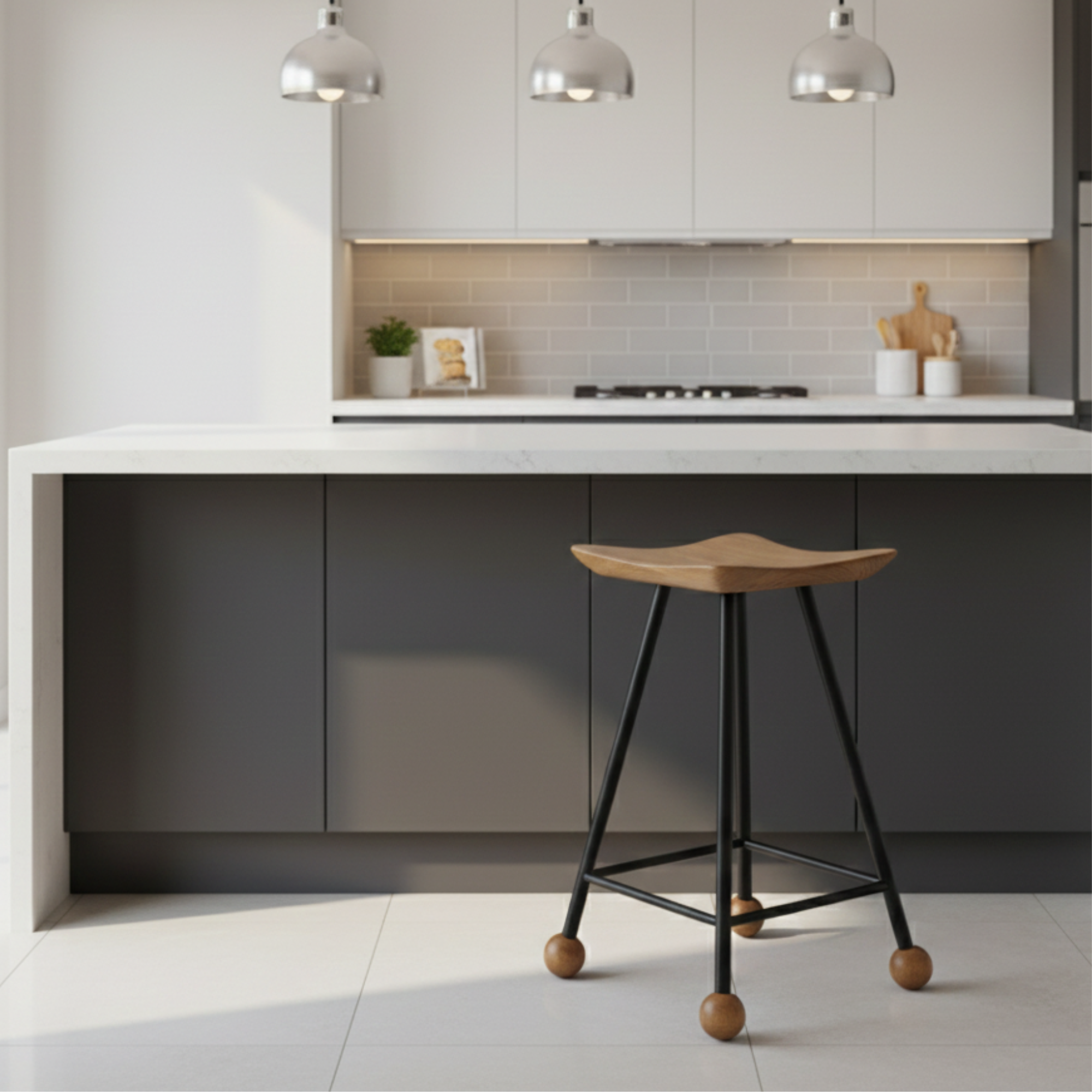 Tabure Ahşap Siyah Metal Ayaklı – 55cm