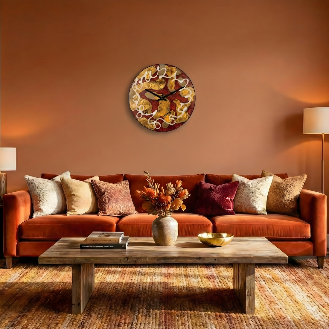 ZEYTİN AĞACI KIRMIZI & BEYAZ EPOXY ÇEMBERLİ DUVAR SAATİ – Ø48cm