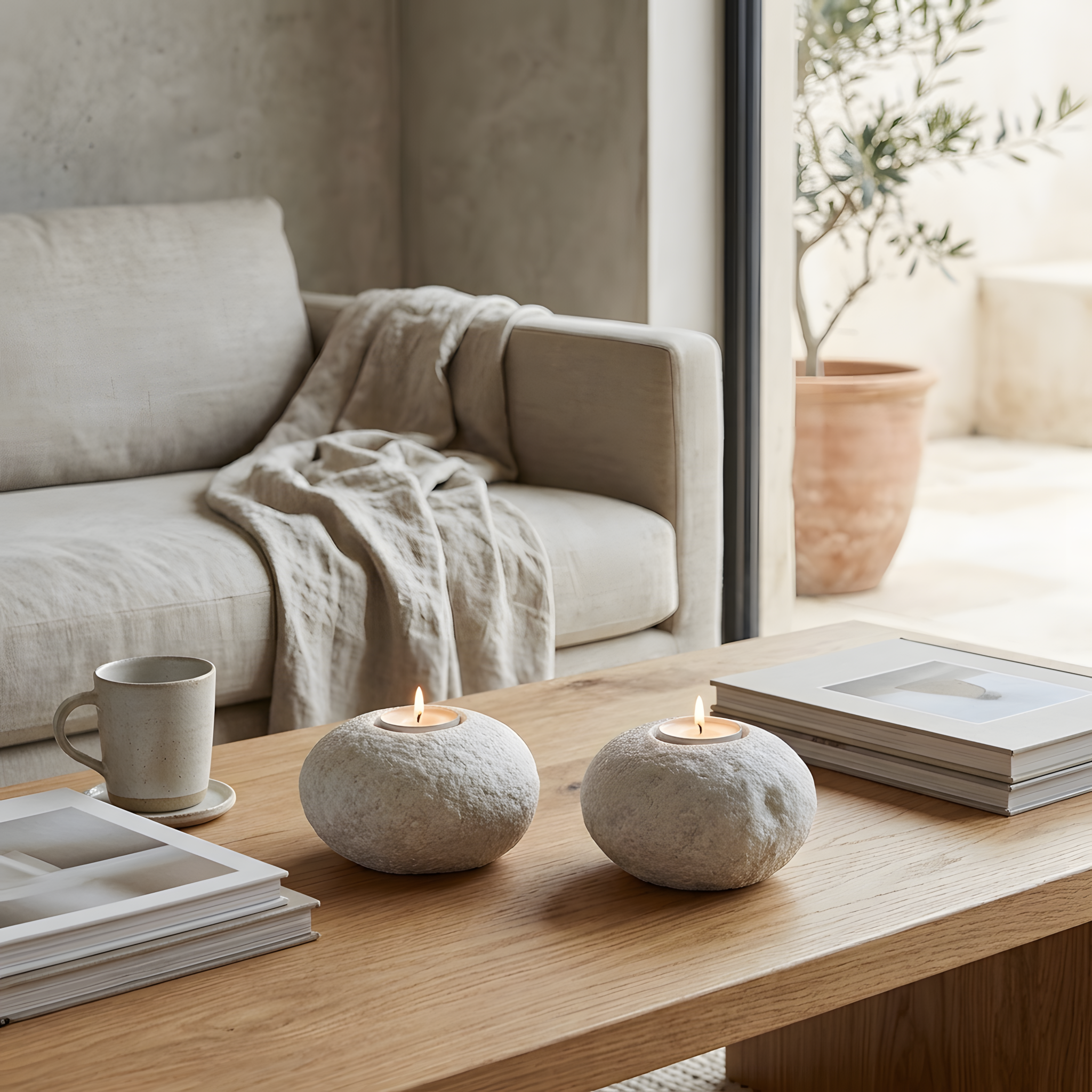 Doğal Taş Dolomit Tealight Mumluk