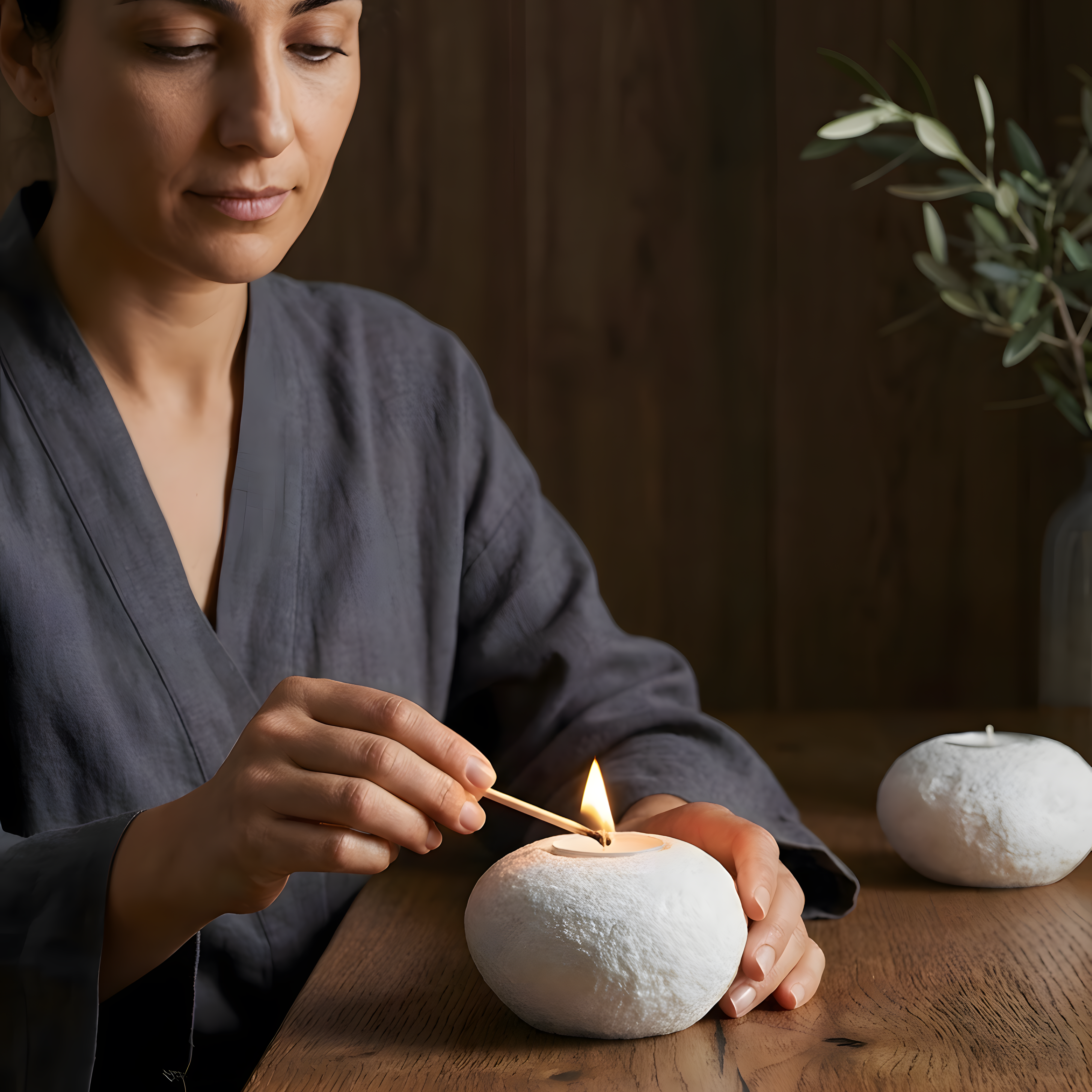 Doğal Taş Dolomit Tealight Mumluk