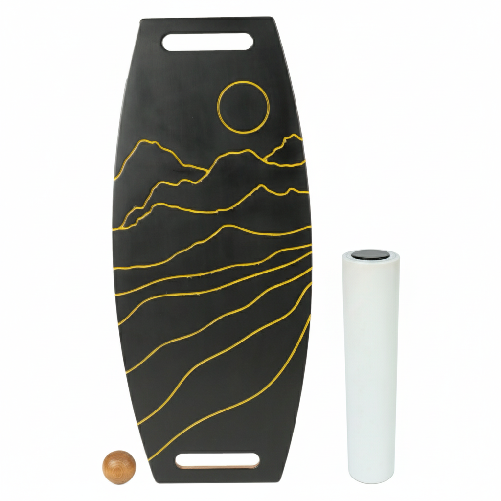 Siyah Denge Tahtası Balance Roller Board Çift Fonksiyonlu Sörf Eğitim Tahtası Kaykay Eğitim Tahtası 73 x 31 CM – RB21