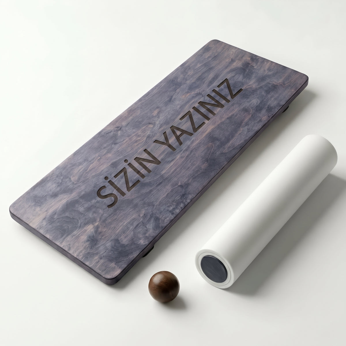 Kişiye Özel İsimli 3D Ahşap Denge Tahtası Seti (Silindir + Küre)