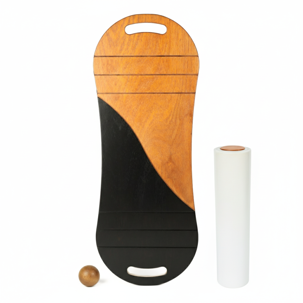 Siyah/Kahve Denge Tahtası Balance Roller Board Çift Fonksiyonlu Sörf Eğitim Tahtası Kaykay Eğitim Tahtası 73 x 28 CM – RB15