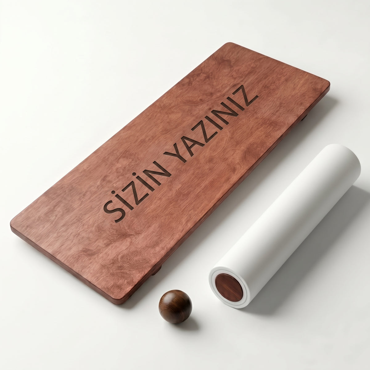 Kişiye Özel İsimli 3D Ahşap Denge Tahtası Seti (Silindir + Küre)