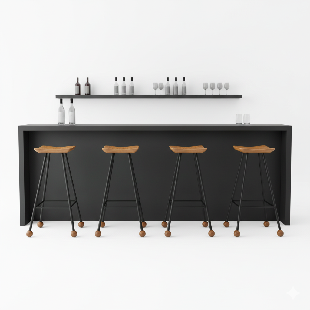 Bar Taburesi Ahşap Siyah Metal Ayaklı – 75cm