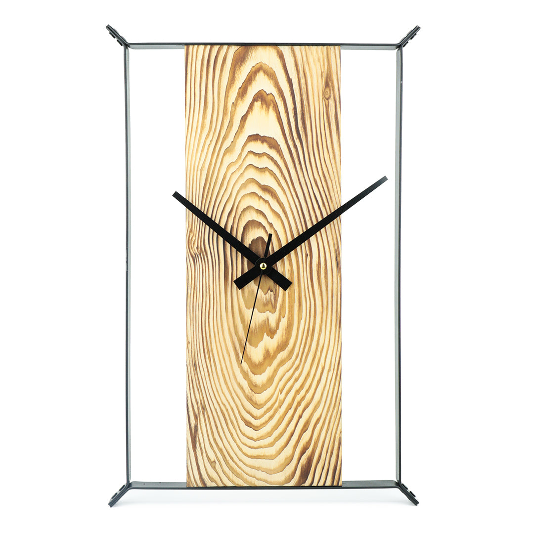 Metal Çerçeveli Dikdörtgen Köknar Ağacı Duvar Saati