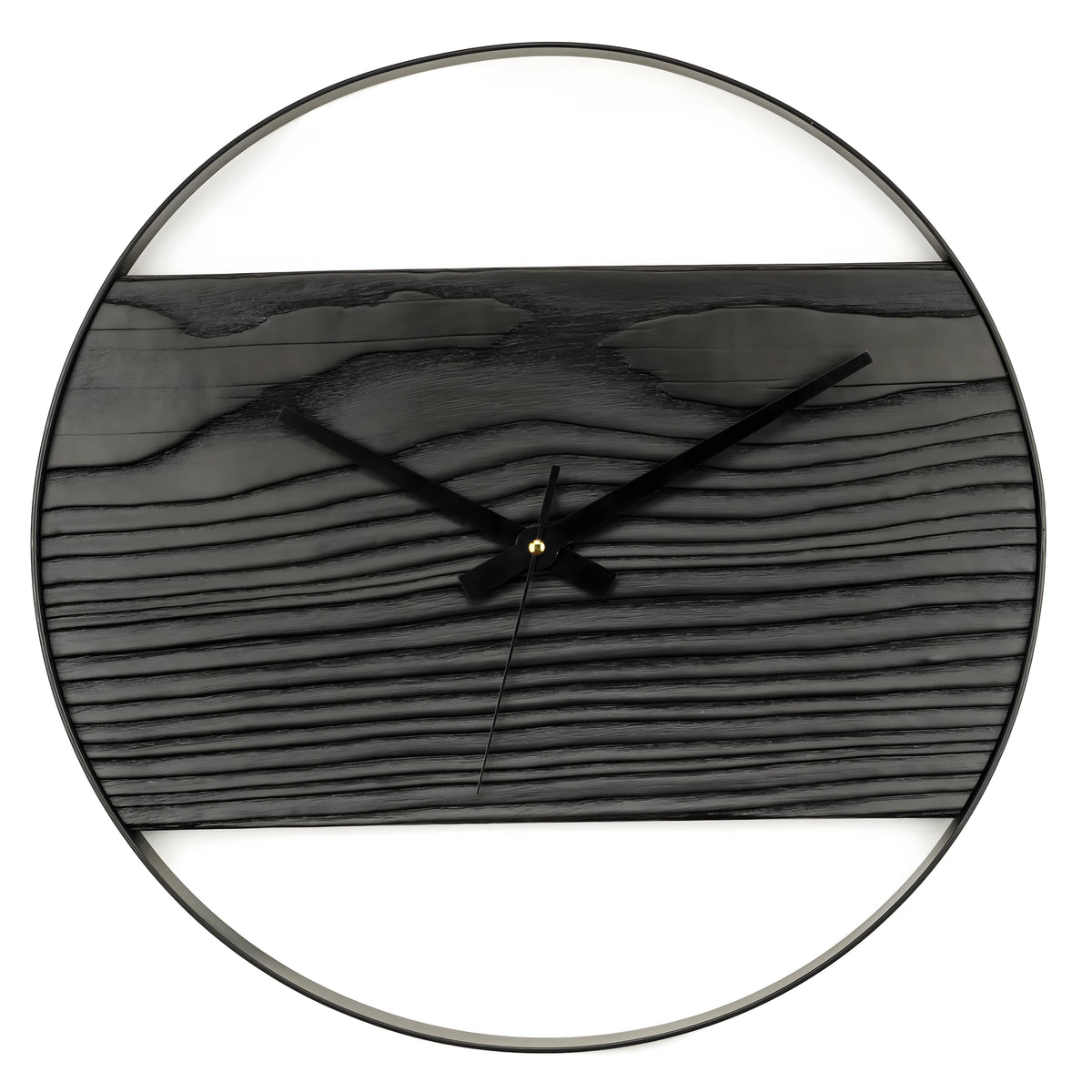 Siyah Köknar Duvar Saati | Shou Sugi Ban Ahşap (48cm)