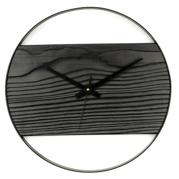 Siyah Köknar Duvar Saati | Shou Sugi Ban Ahşap (48cm)