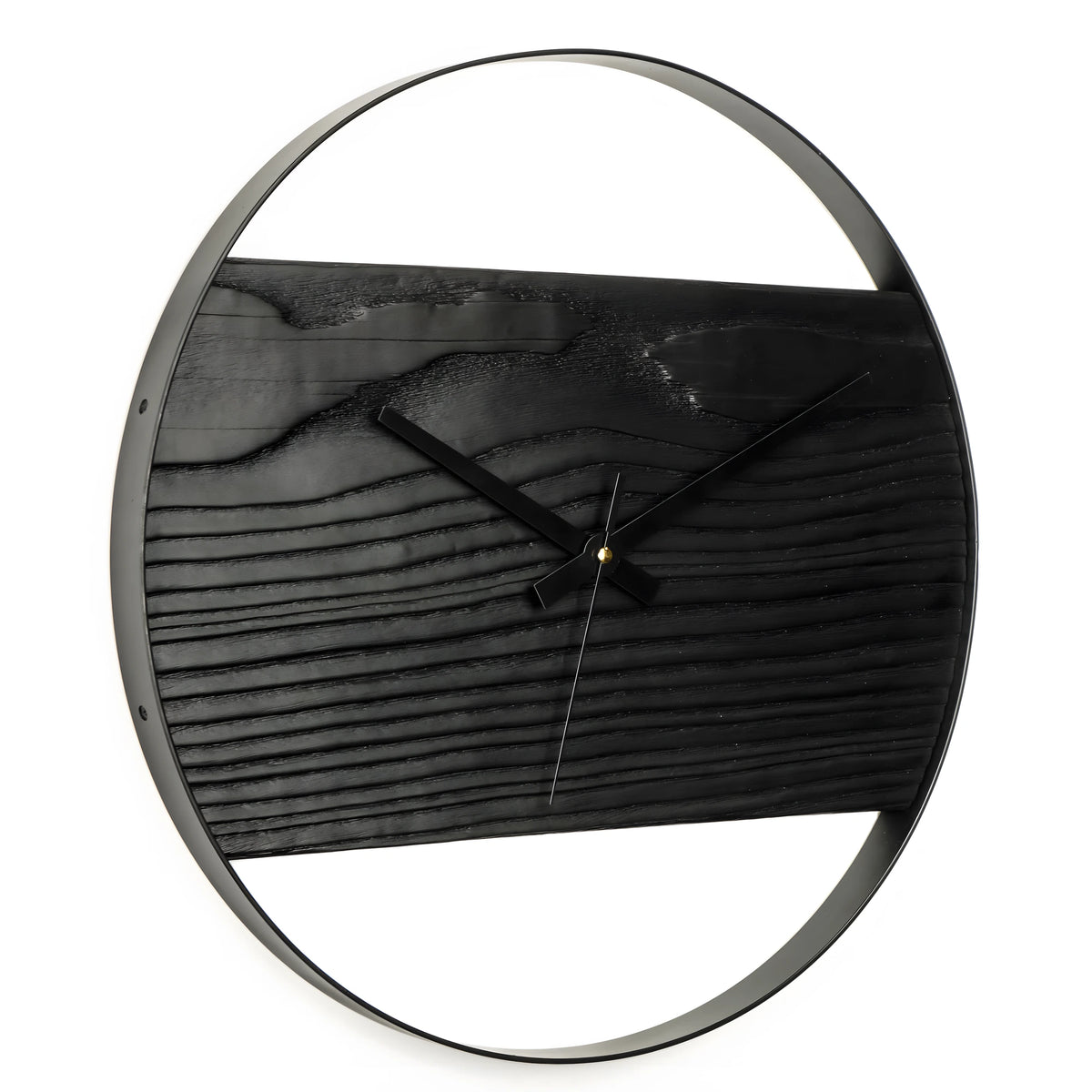 Siyah Köknar Duvar Saati | Shou Sugi Ban Ahşap (48cm)