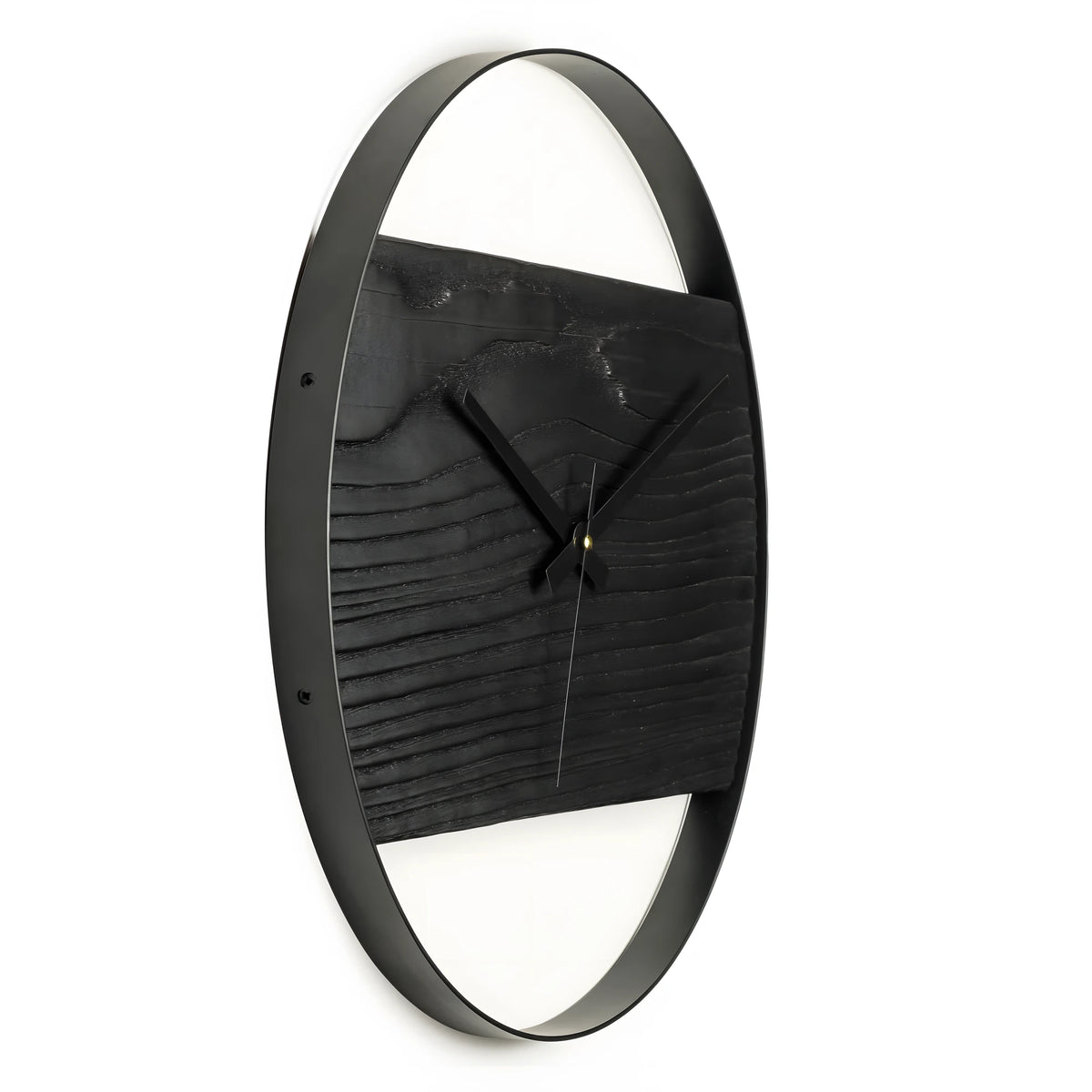 Siyah Köknar Duvar Saati | Shou Sugi Ban Ahşap (48cm)