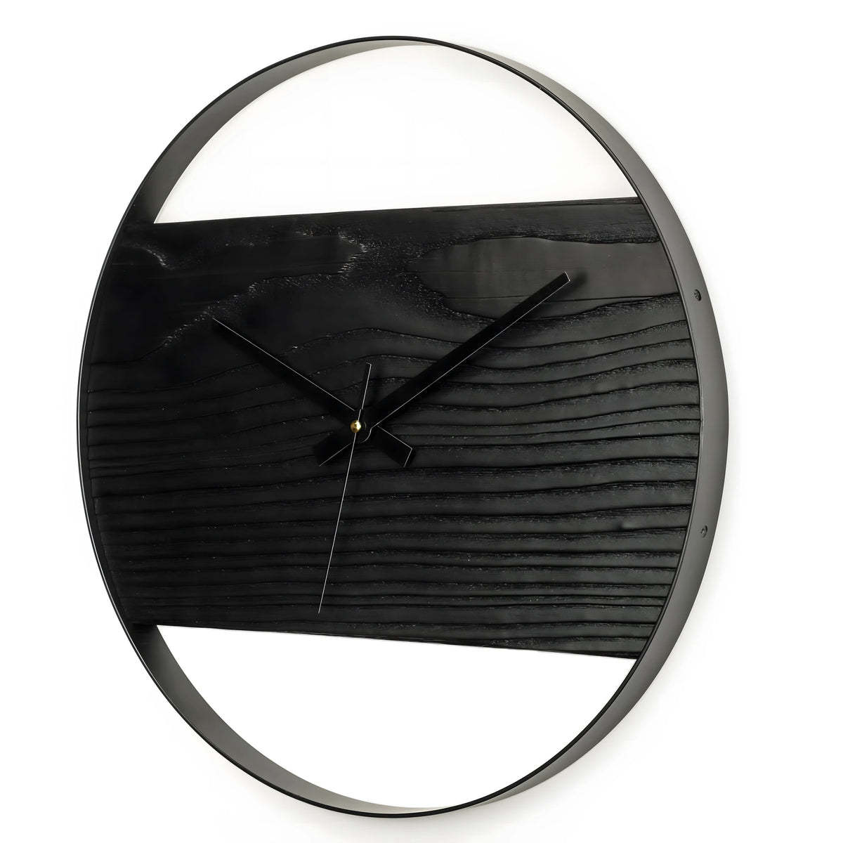 Siyah Köknar Duvar Saati | Shou Sugi Ban Ahşap (48cm)