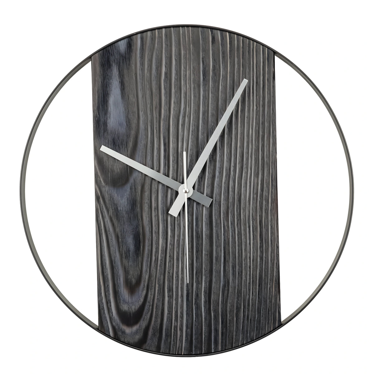 Shou Sugi Ban El Yapımı Lacivert Köknar Ahşap Duvar Saati (48 cm)