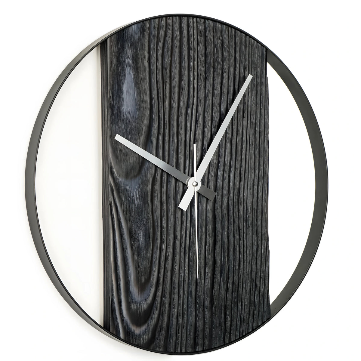 Shou Sugi Ban El Yapımı Lacivert Köknar Ahşap Duvar Saati (48 cm)