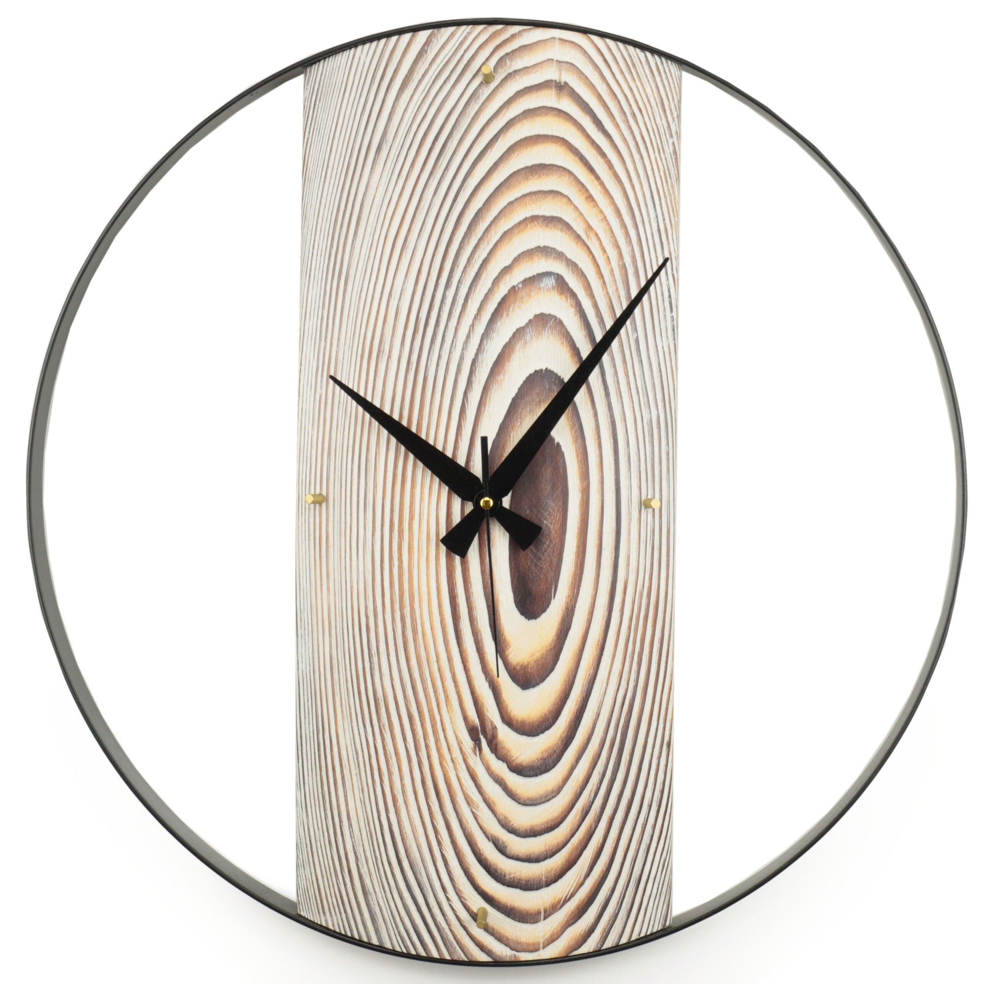 Duvar Saati Köknar Ağacı Eskitme Bombeli Metal Çemberli  – Ø48cm