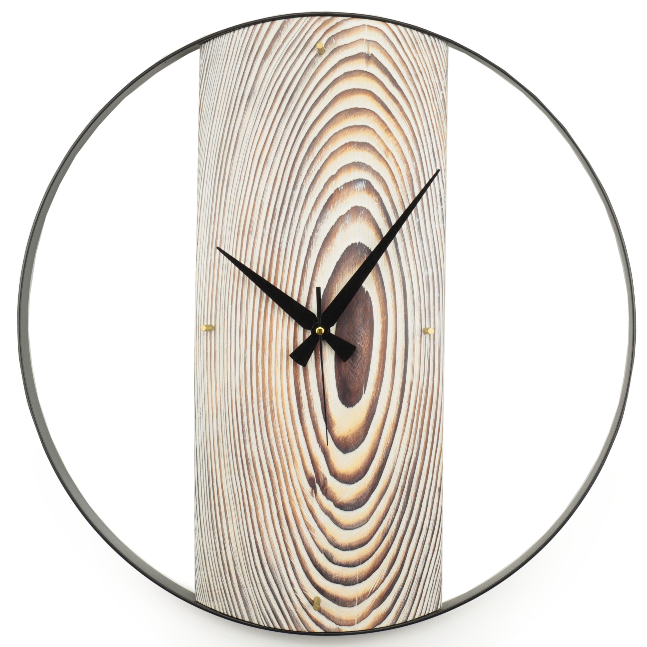 Duvar Saati Köknar Ağacı Eskitme Bombeli Metal Çemberli  – Ø48cm