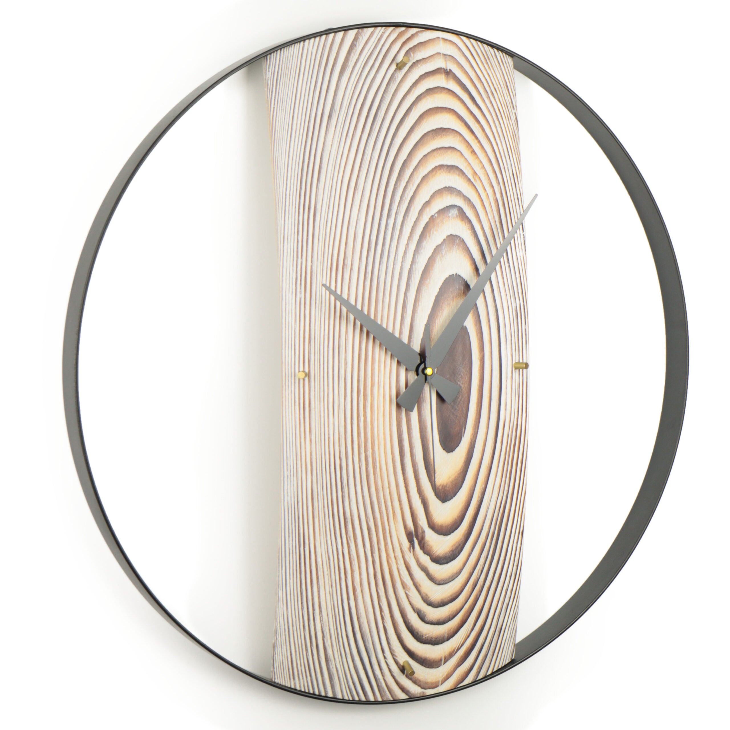 Duvar Saati Köknar Ağacı Eskitme Bombeli Metal Çemberli  – Ø48cm