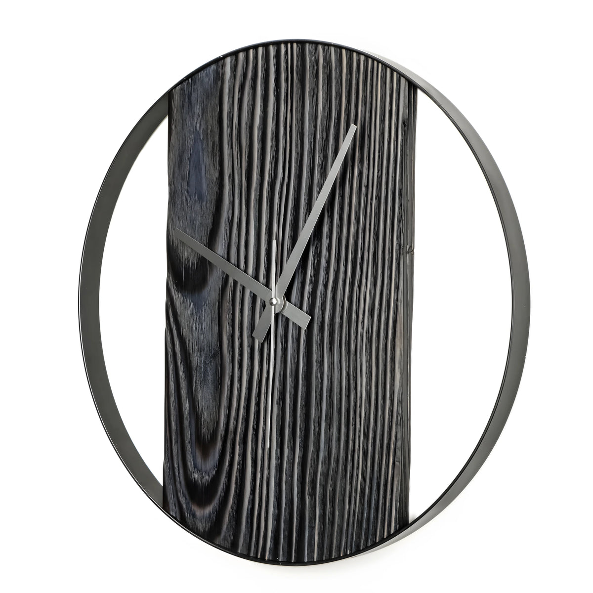 Shou Sugi Ban El Yapımı Lacivert Köknar Ahşap Duvar Saati (48 cm)