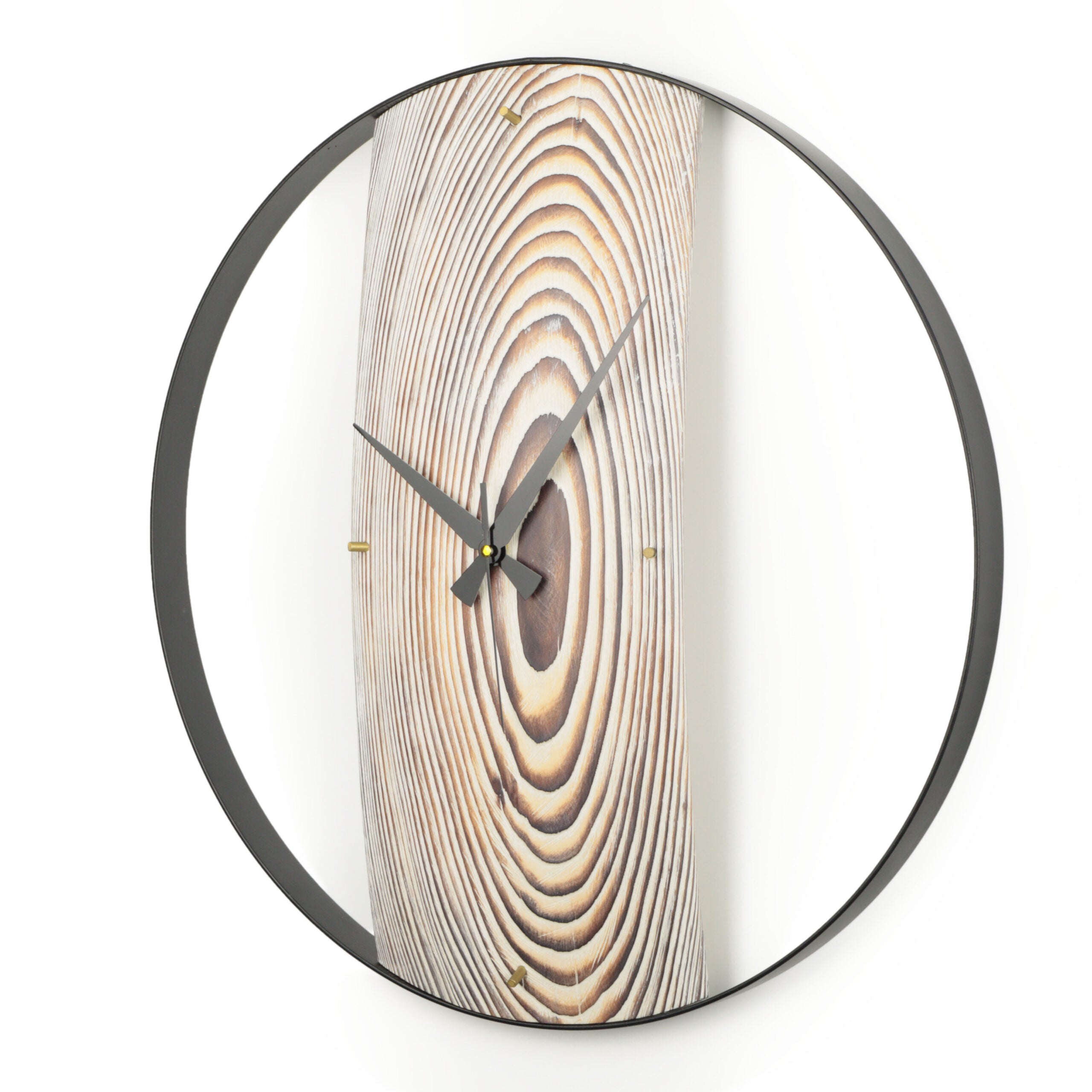 Duvar Saati Köknar Ağacı Eskitme Bombeli Metal Çemberli  – Ø48cm