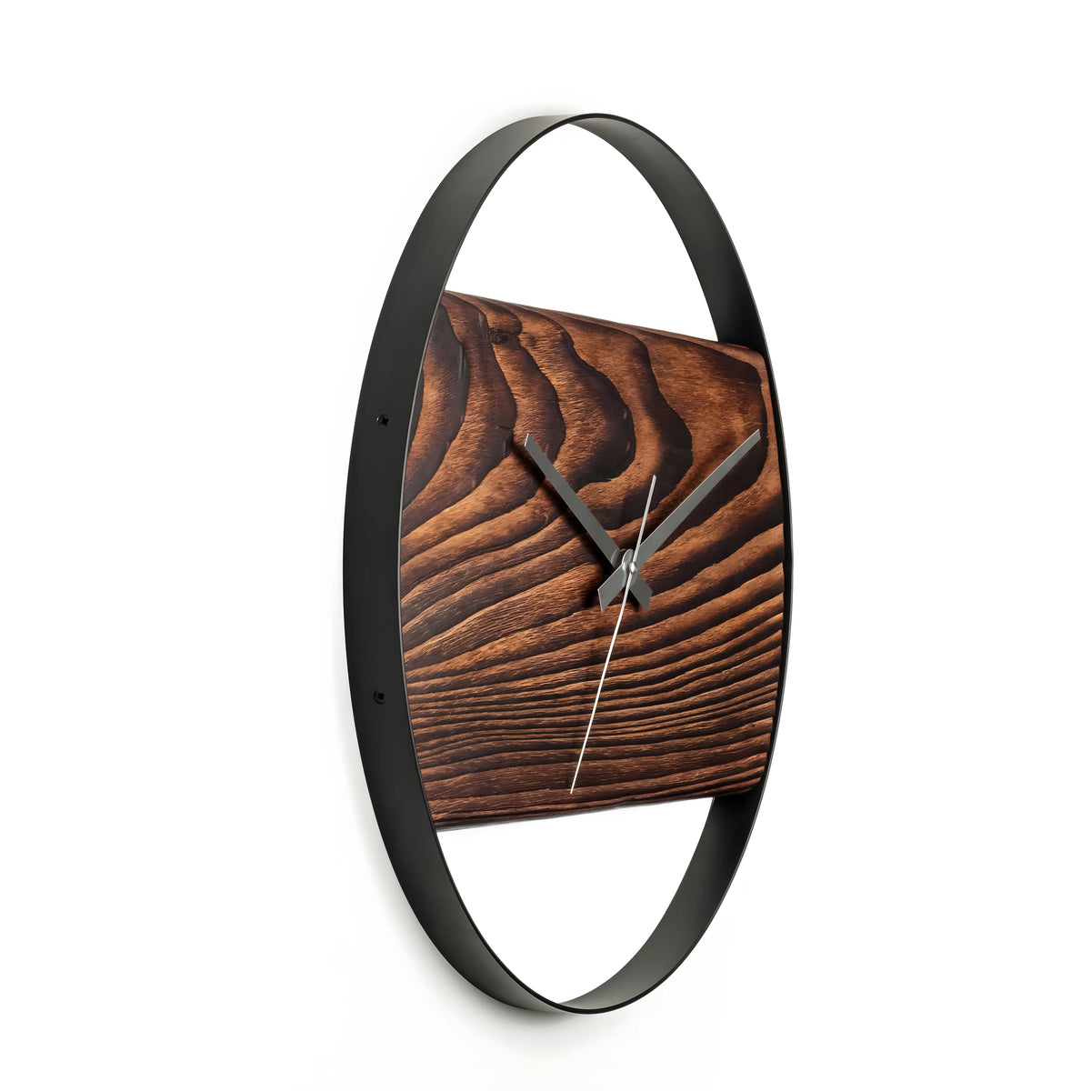 Shou Sugi Ban El Yapımı Ceviz Renk Köknar Ahşap Duvar Saati (48 cm)