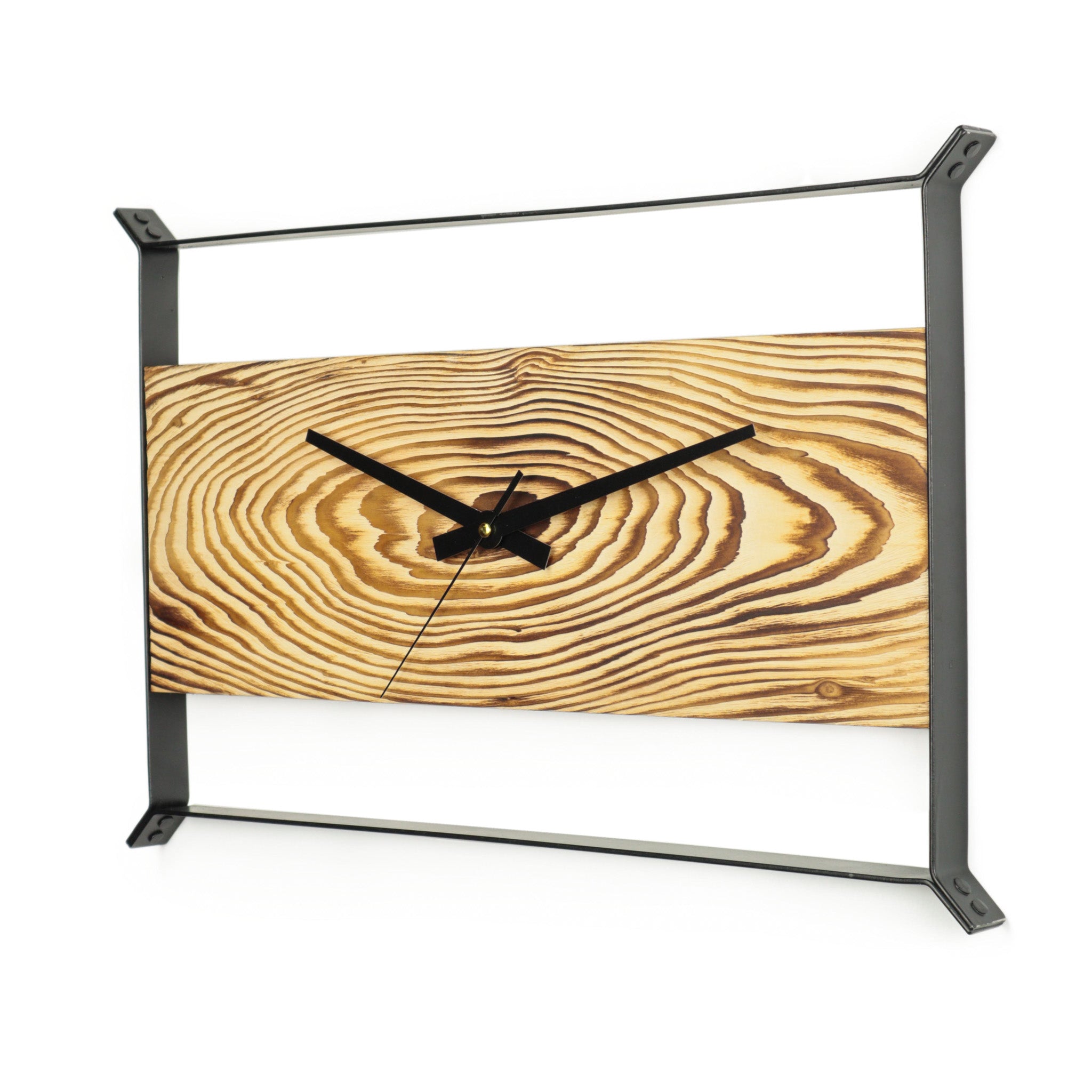 Metal Çerçeveli Dikdörtgen Köknar Ağacı Duvar Saati