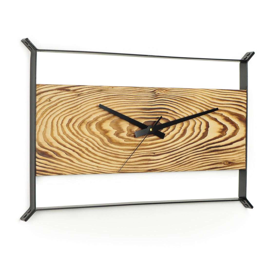 Metal Çerçeveli Dikdörtgen Köknar Ağacı Duvar Saati