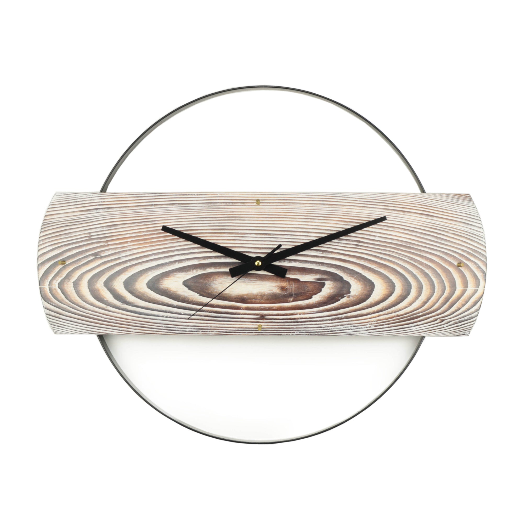 Duvar Saati Köknar Ağacı Eskitme Bombeli Metal Çemberli  – Ø48cm