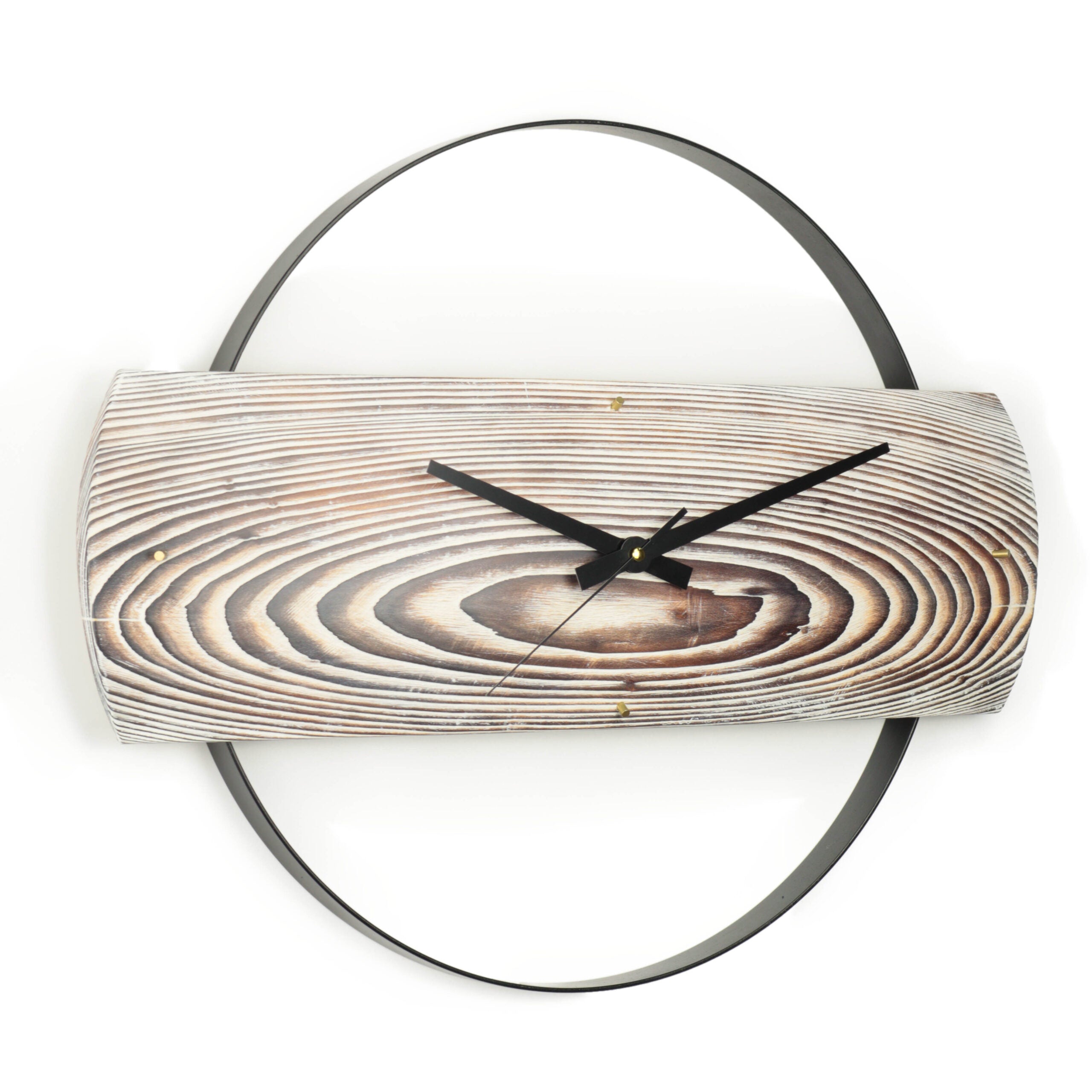 Duvar Saati Köknar Ağacı Eskitme Bombeli Metal Çemberli  – Ø48cm