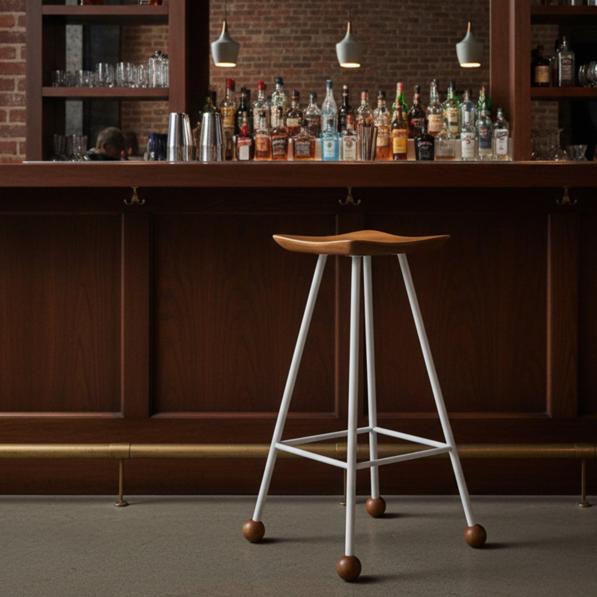 Bar Taburesi Ahşap Beyaz Metal Ayaklı – 75cm