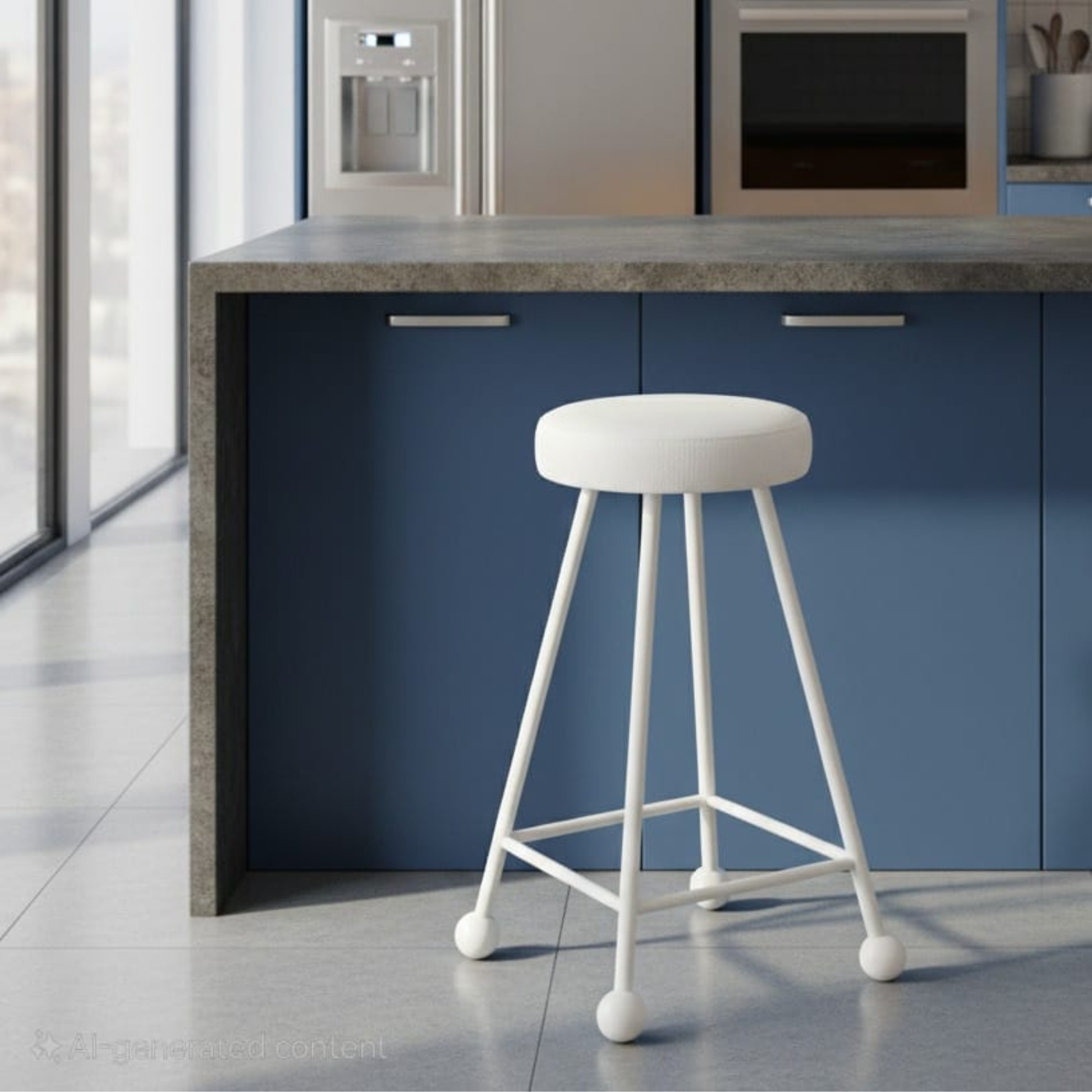 Bar Taburesi Deri Döşemeli Bembeyaz Metal Ayaklı – 65cm