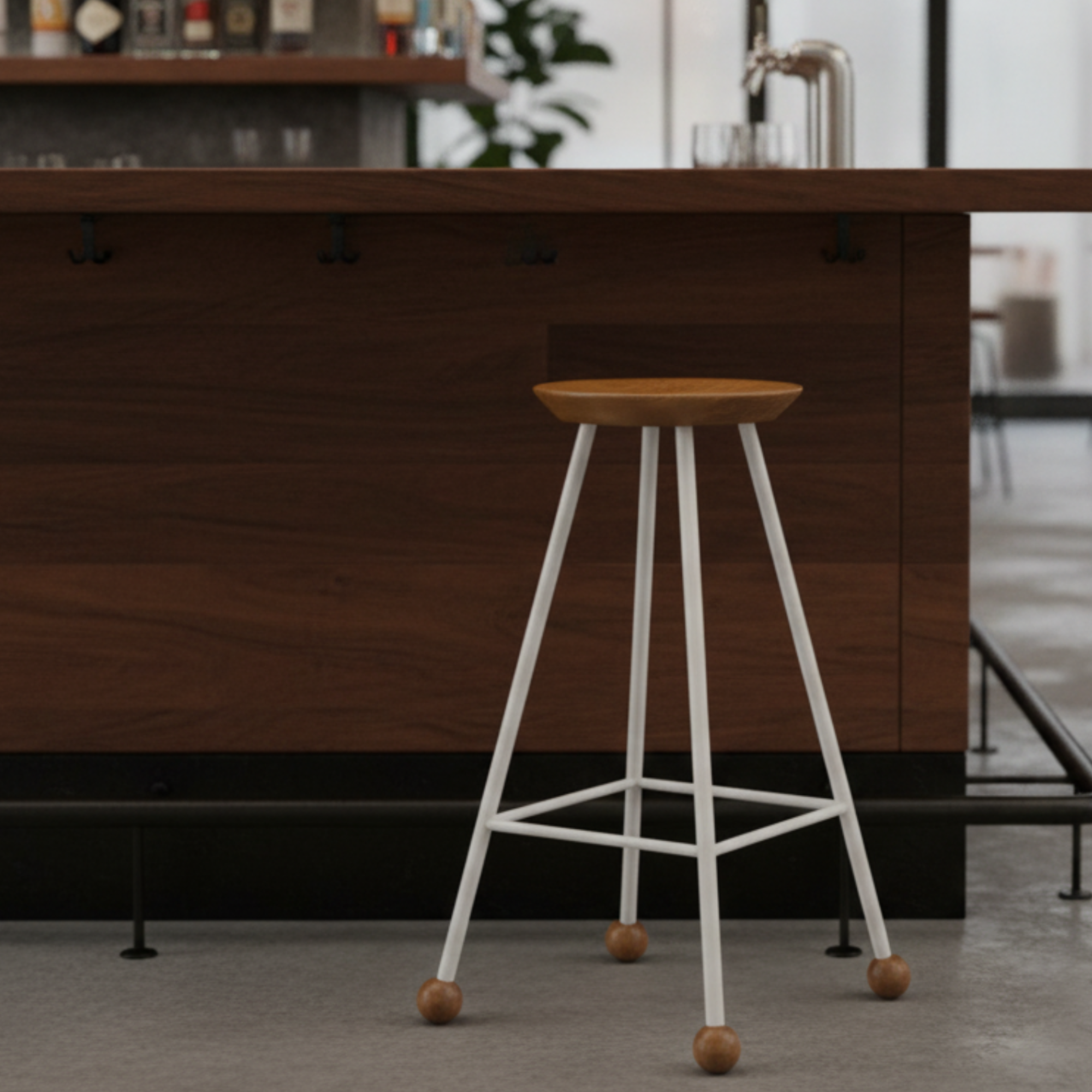 Bar Taburesi Ahşap Beyaz Metal Ayaklı – 75cm