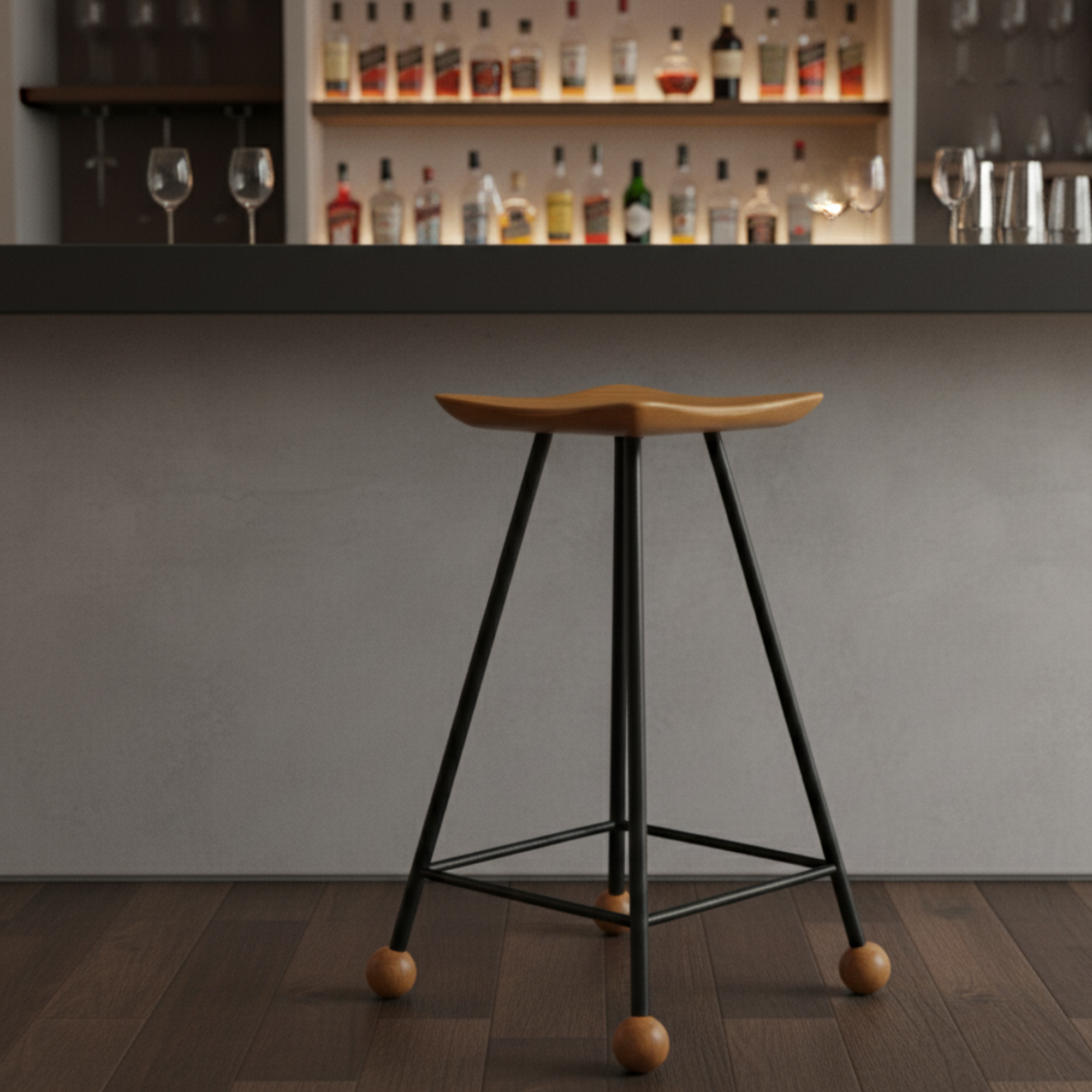 Bar Taburesi Ahşap Siyah Metal Ayaklı – 65cm