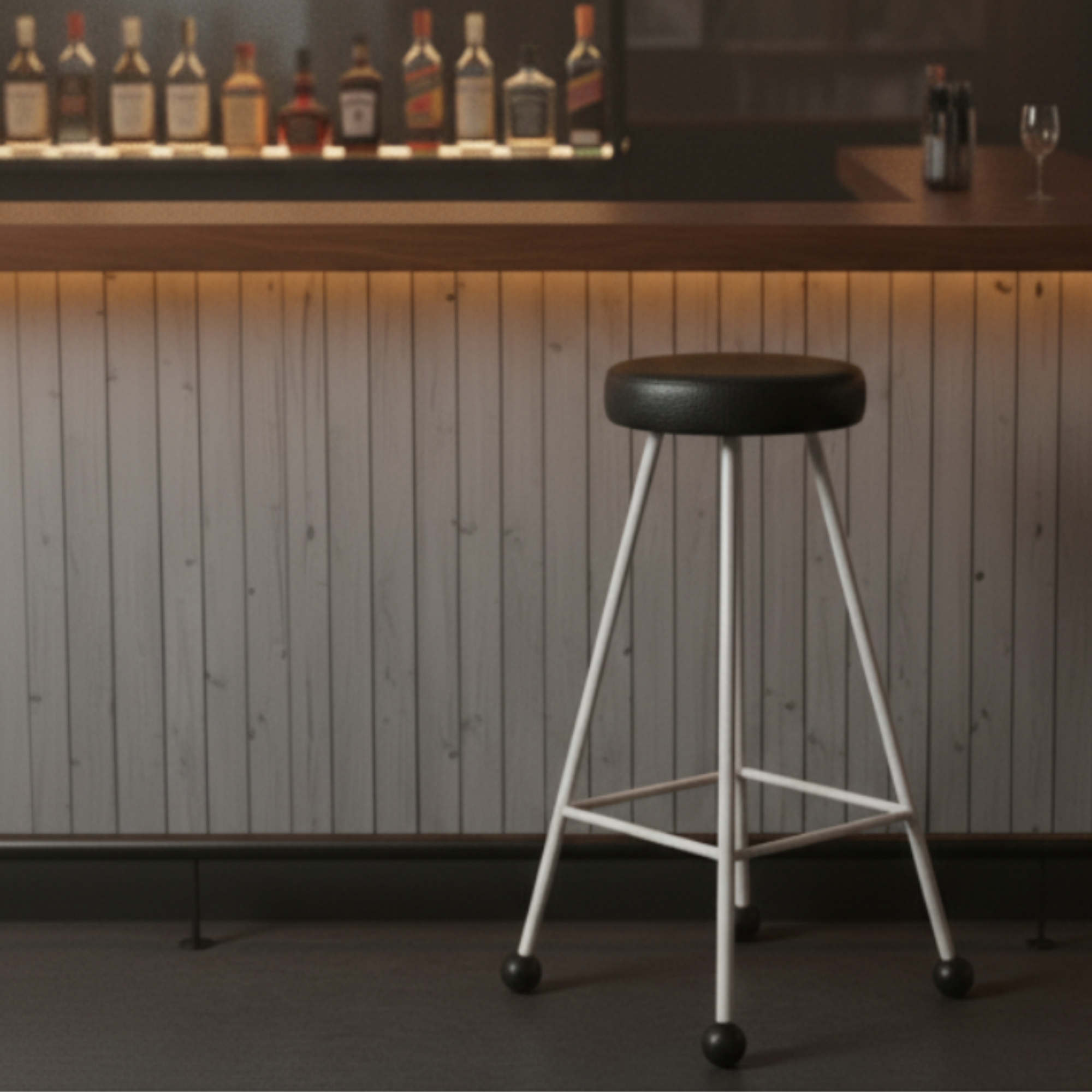 Bar Taburesi Deri Döşemeli Siyah Beyaz Metal Ayaklı – 75cm