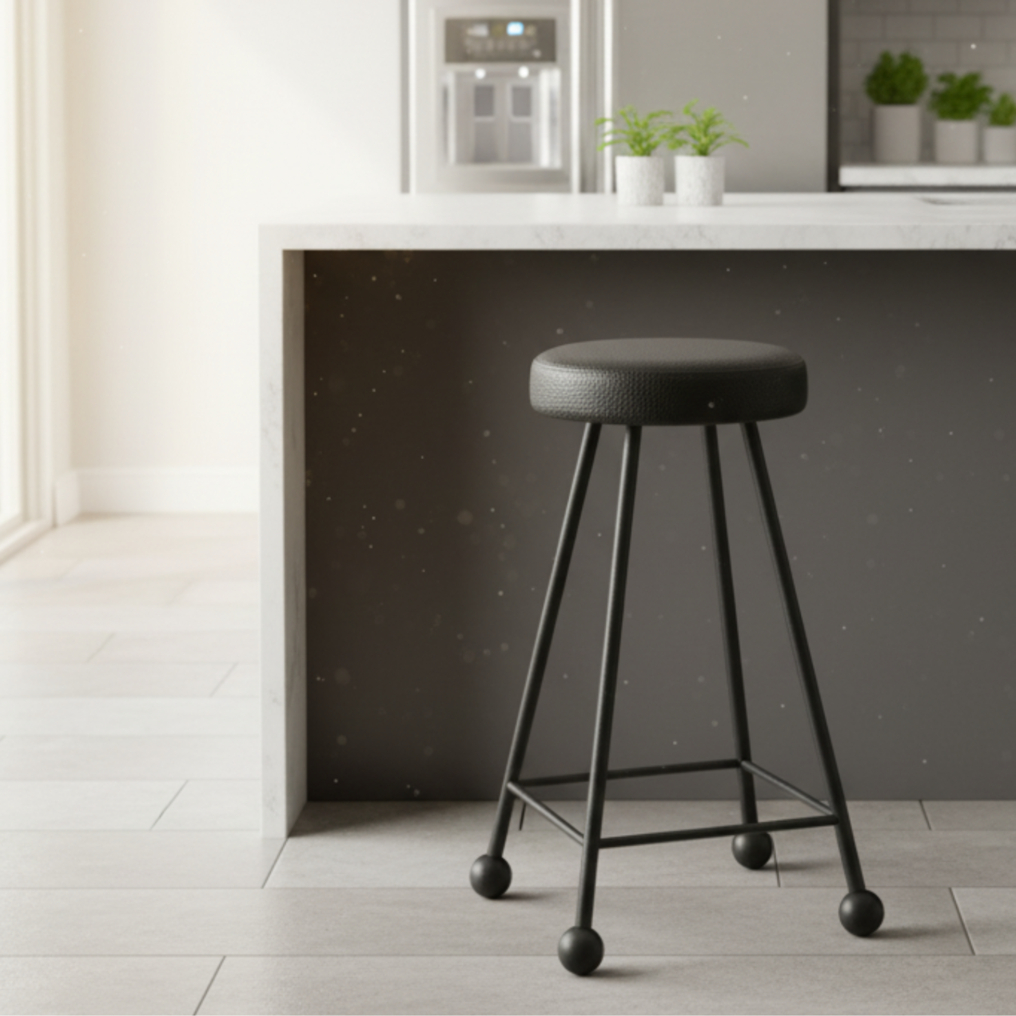 Bar Taburesi Deri Döşemeli Simsiyah Metal Ayaklı – 65cm