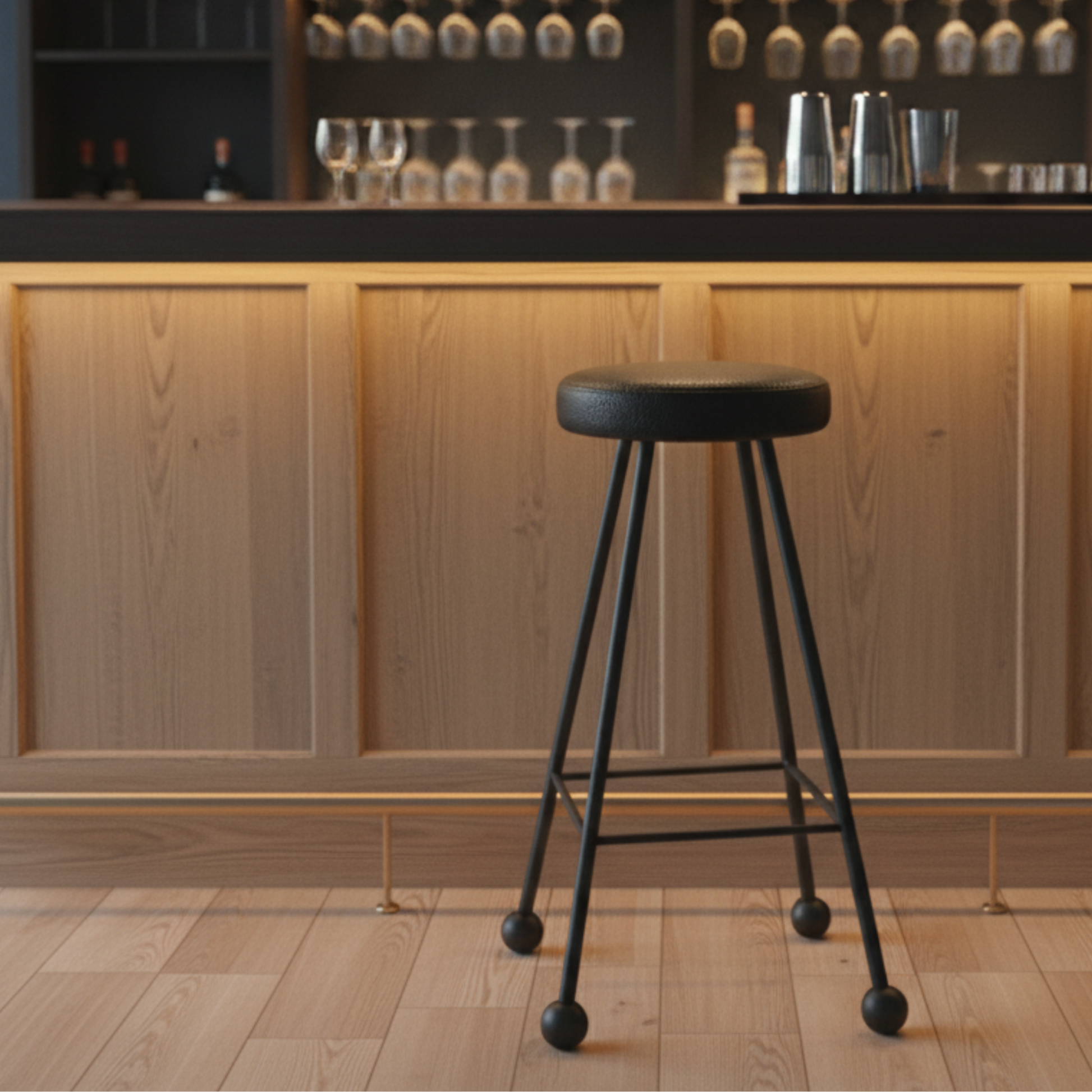 Bar Taburesi Deri Döşemeli Simsiyah Metal Ayaklı – 75cm