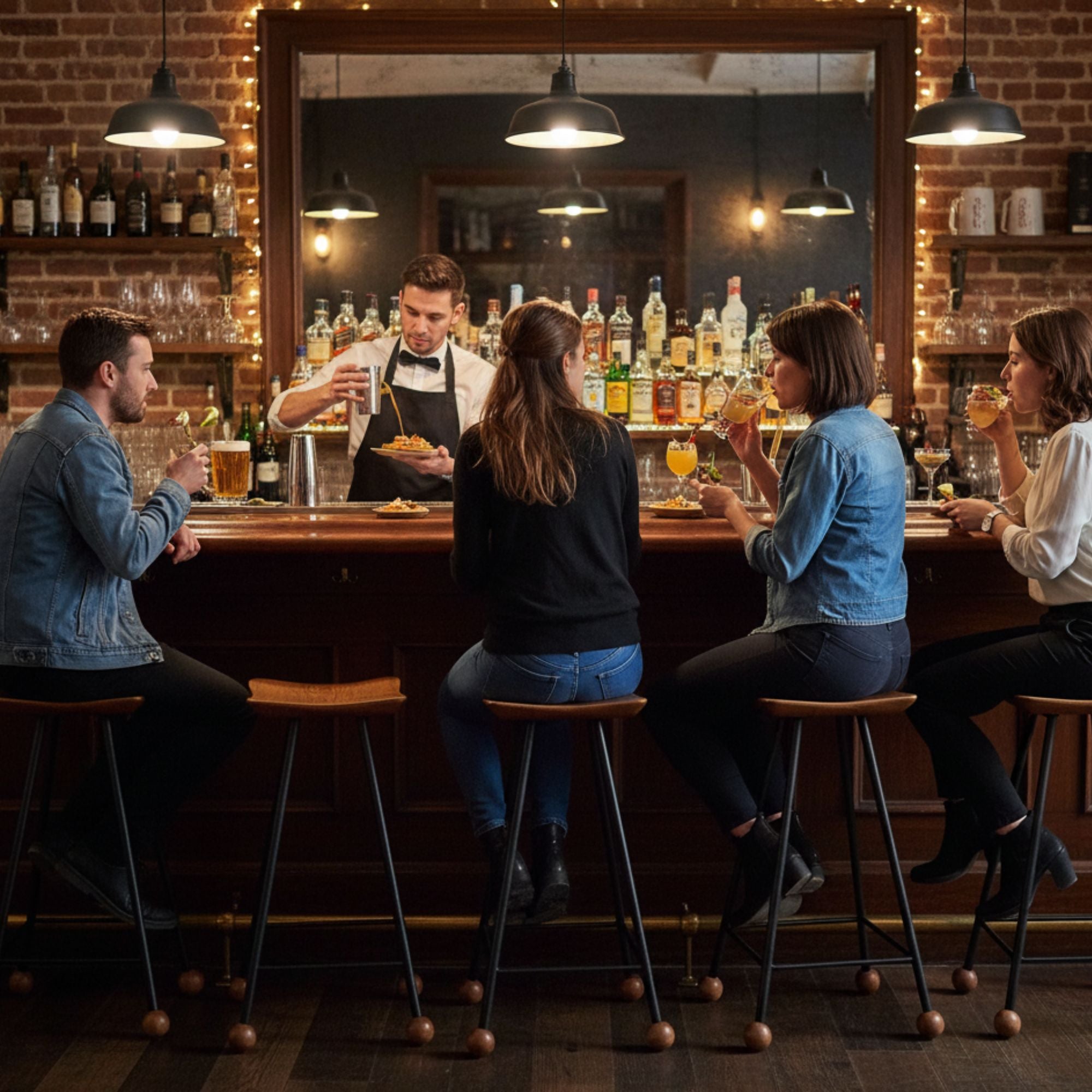 Bar Taburesi Ahşap Siyah Metal Ayaklı – 65cm